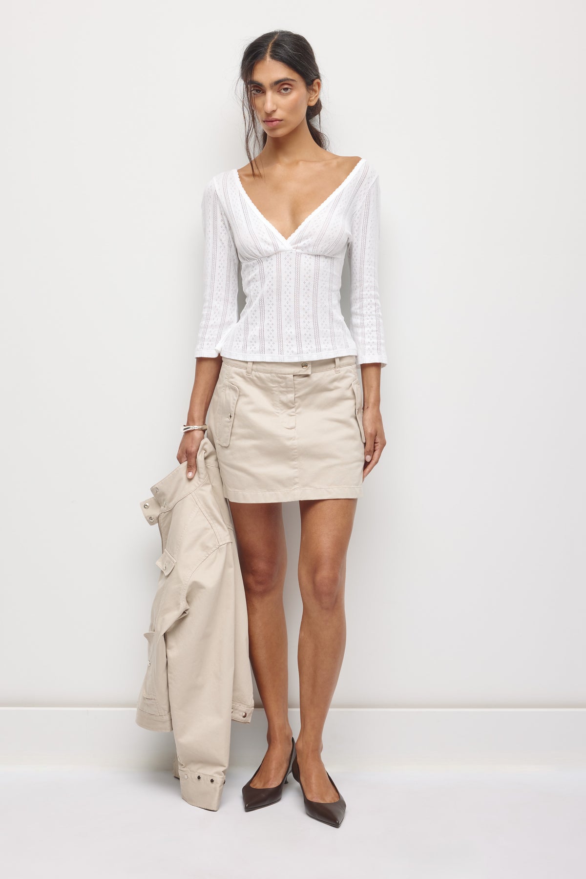 Haut à Manches 3/4 Dalia Pointelle pour femme en blanc