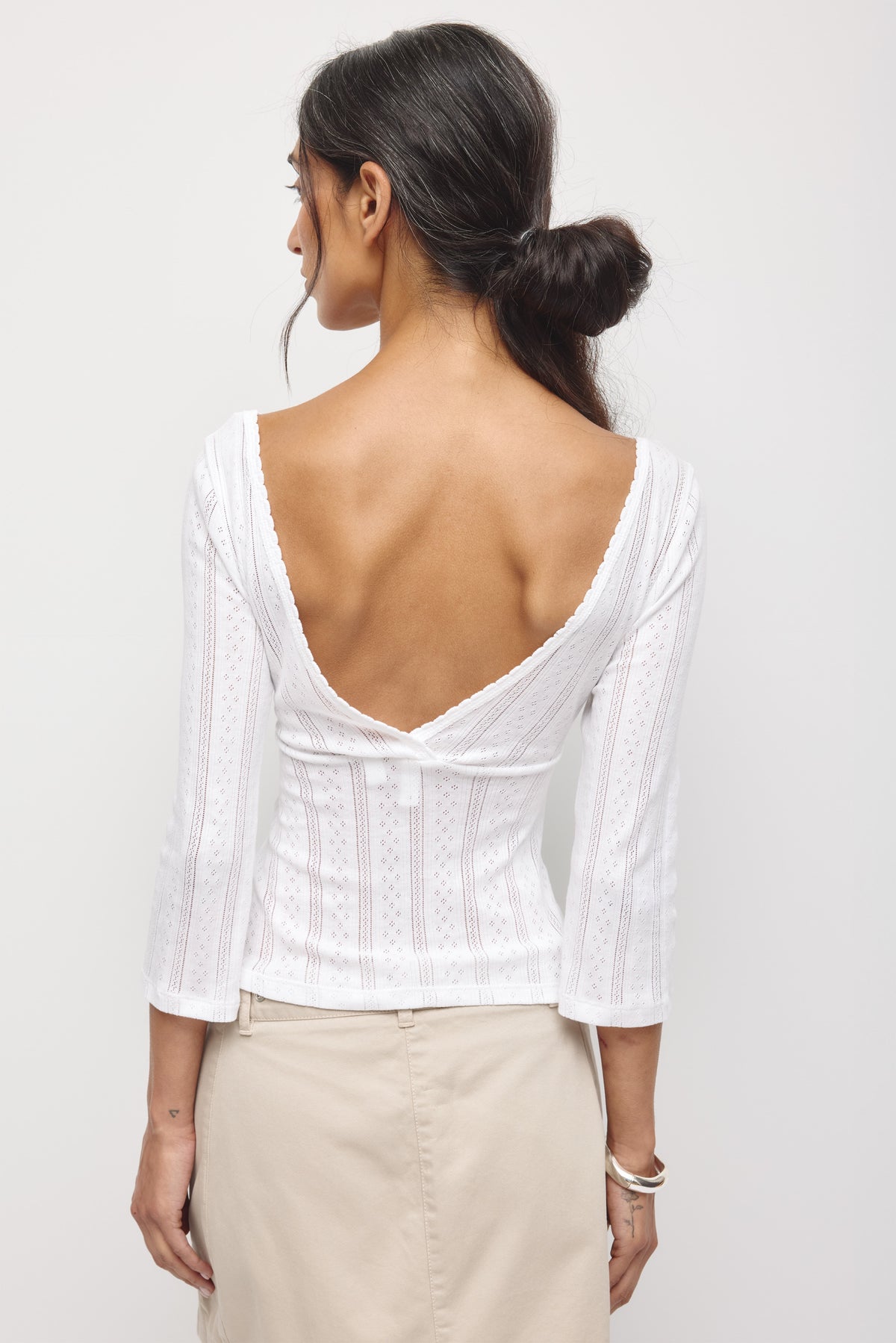Haut à Manches 3/4 Dalia Pointelle pour femme en blanc