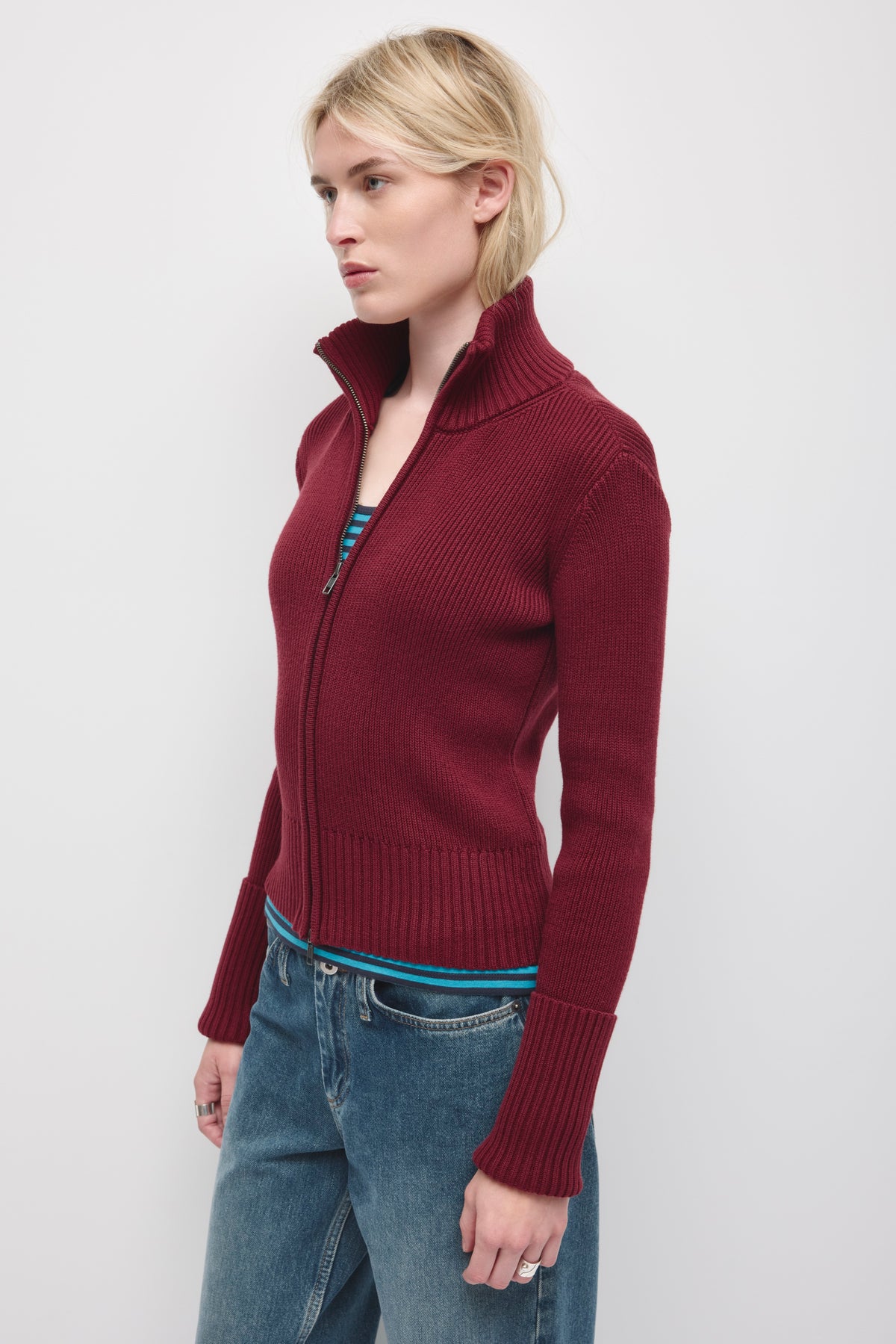 Pull zippé Elara pour femme en porto tawny