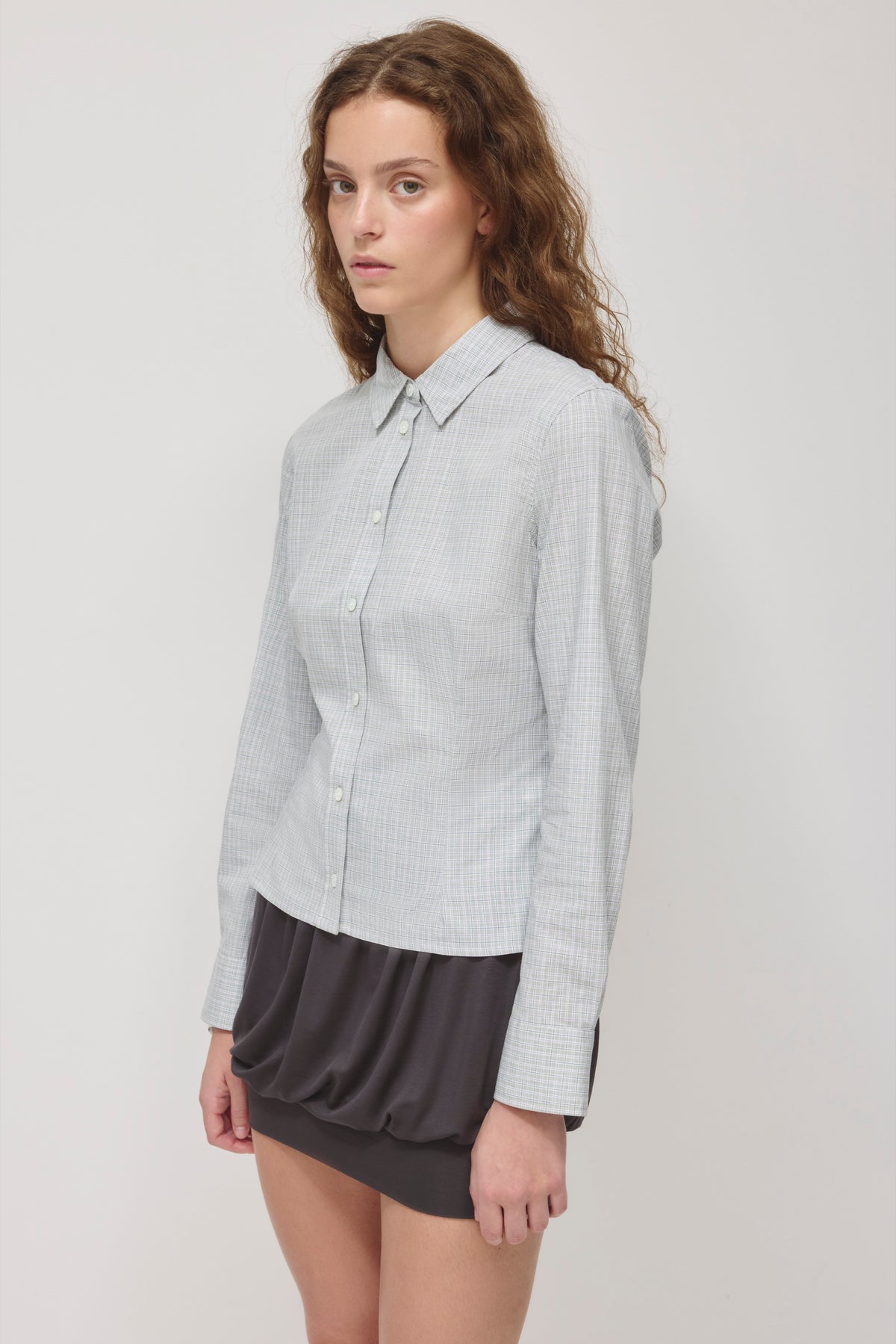 Chemise ajustée pour femme en carreaux herbe des dunes