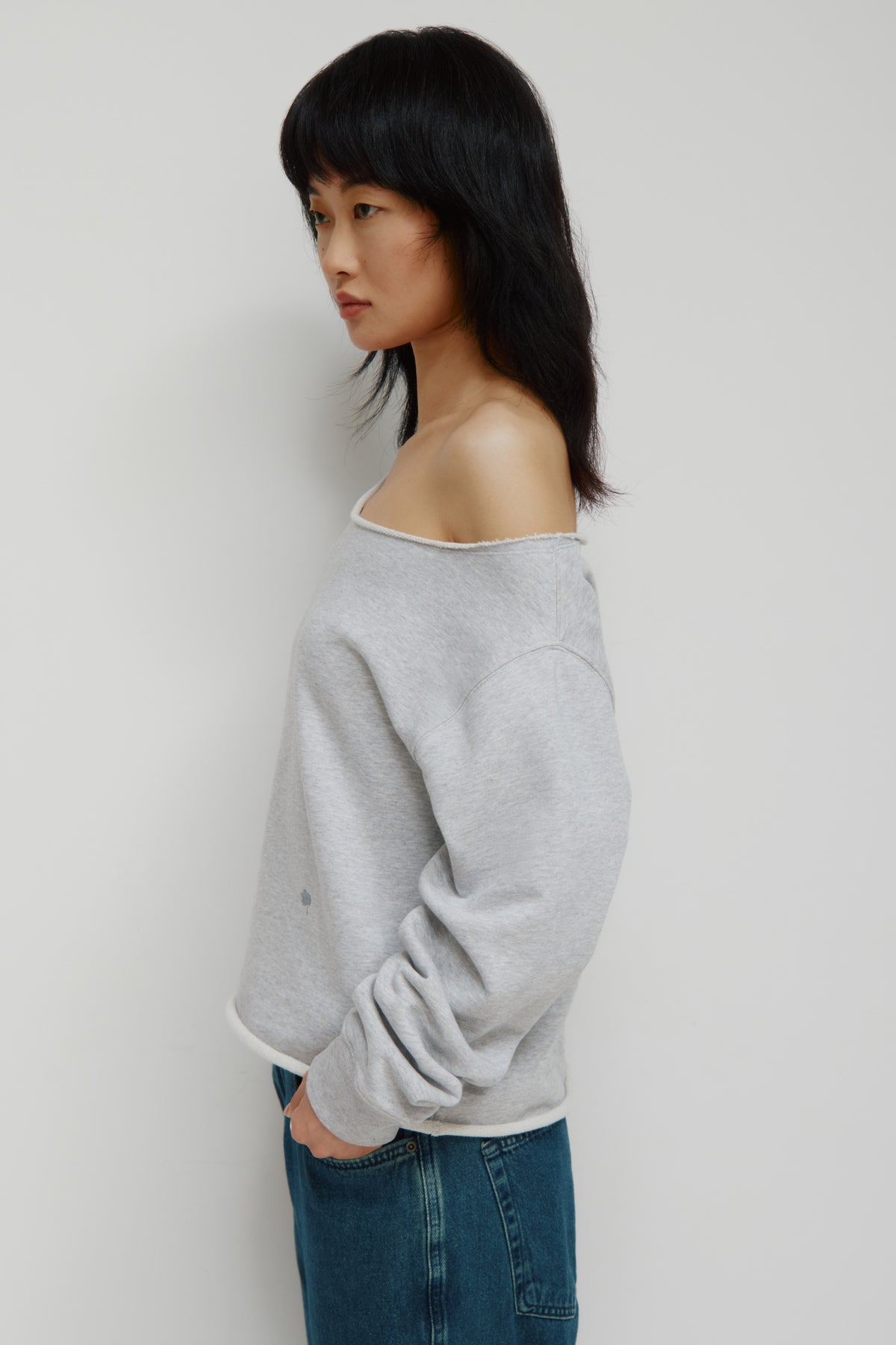 Sweat-shirt court en molleton français pour femme en nuage mélangé