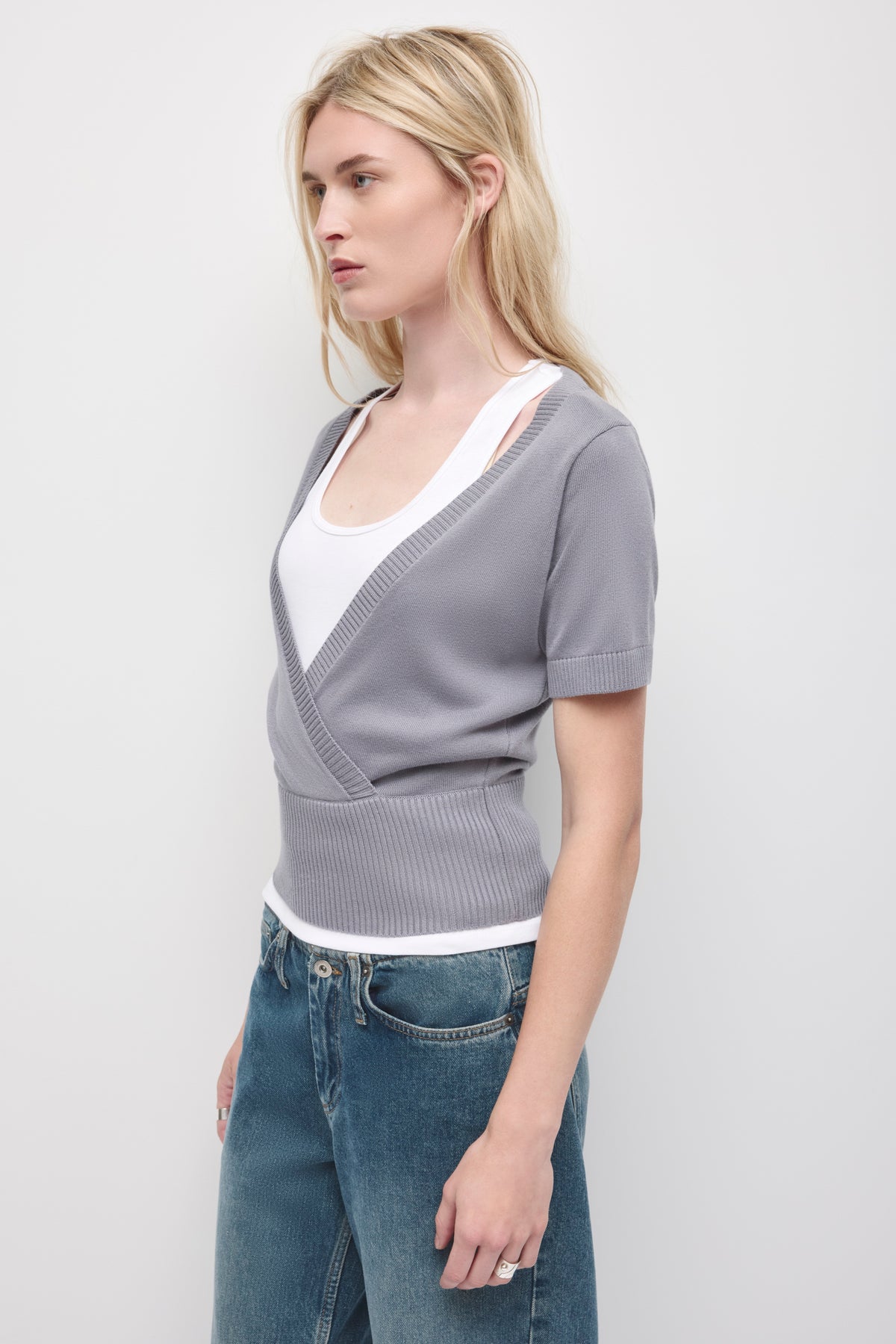 Pull portefeuille Iris pour femme en lavande cendrée