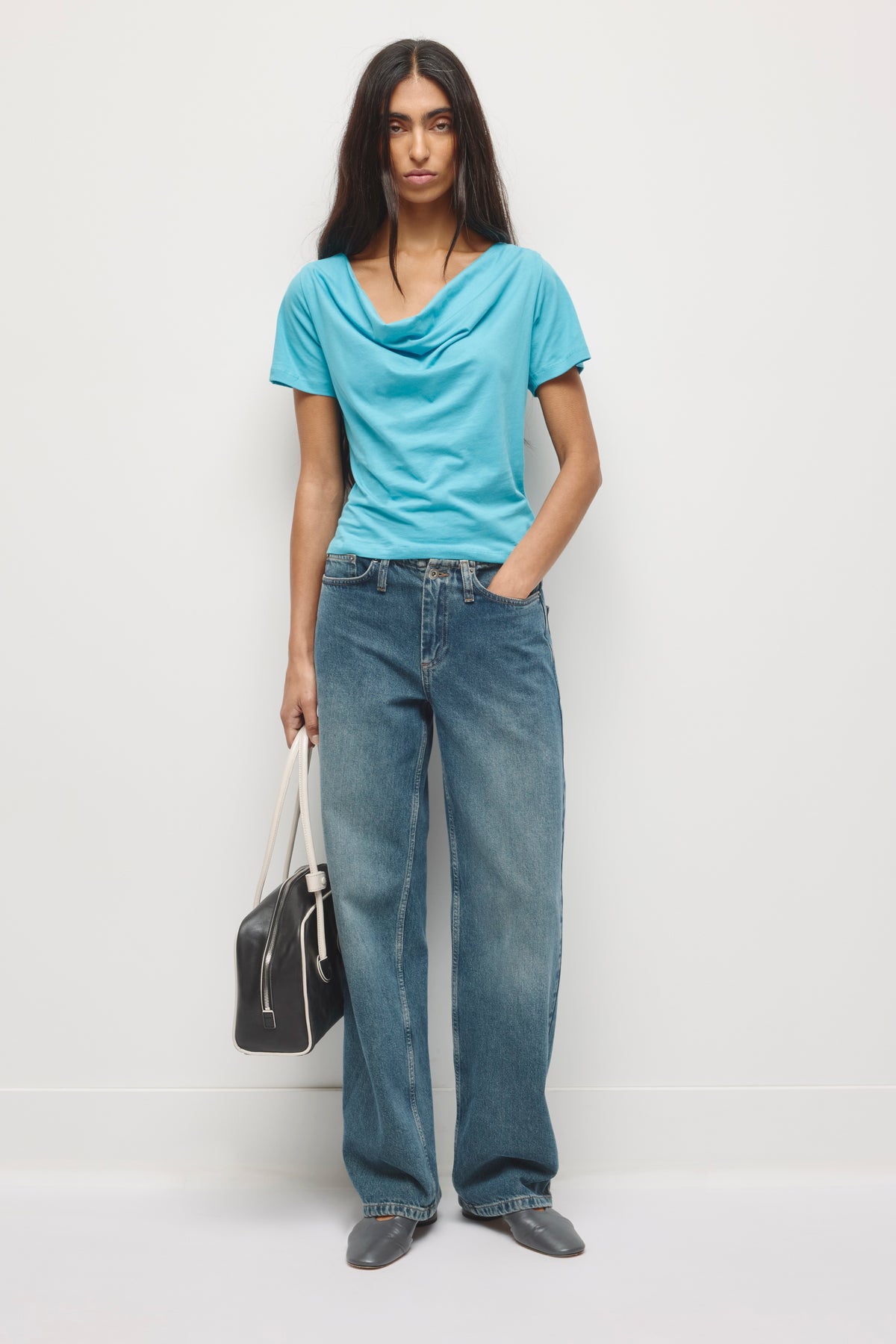 Women's Lina Cowl Neck Tee in Cerulean