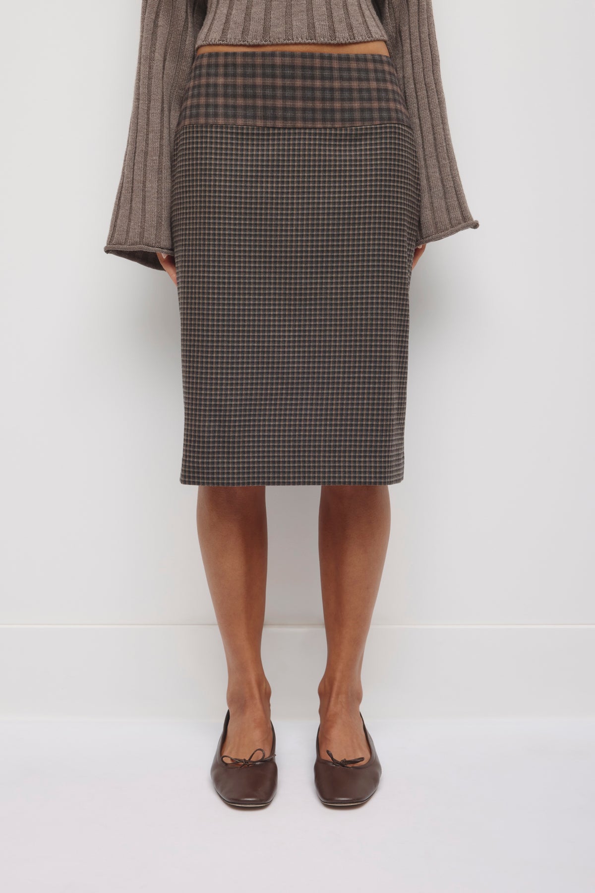 Women's Maryam Patchwork Skirt in Charcoal/Taupe Check