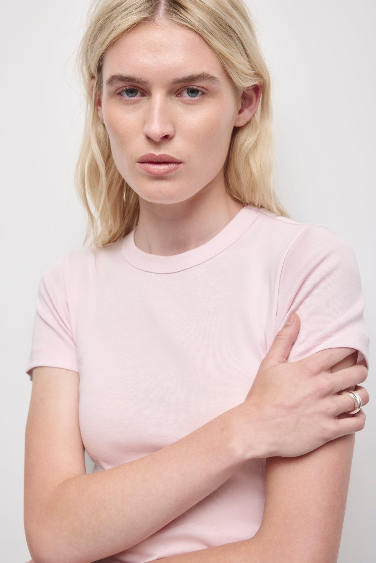 Women's Micro Rib Tee  in Barely Pink