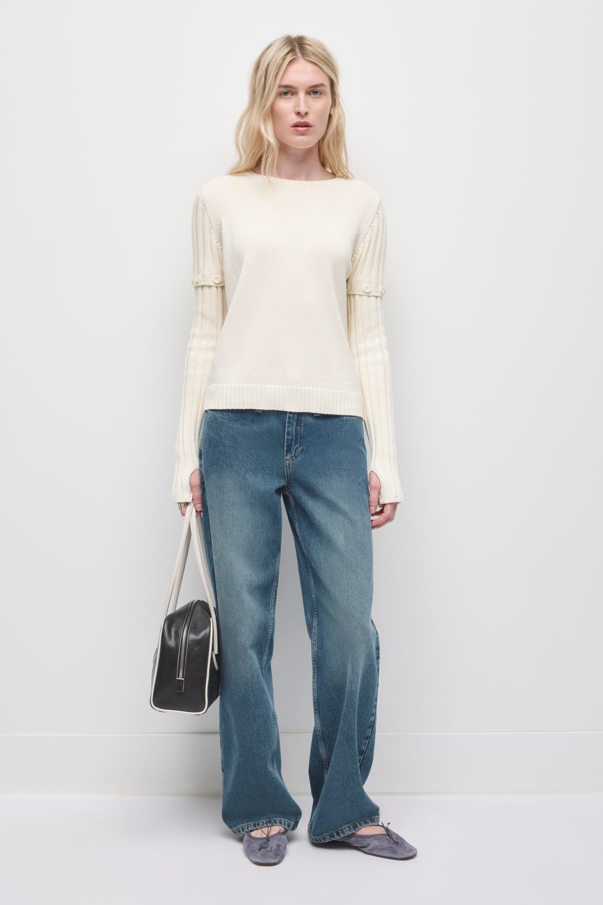 Women's Modular Button Sweater in Marshmallow
