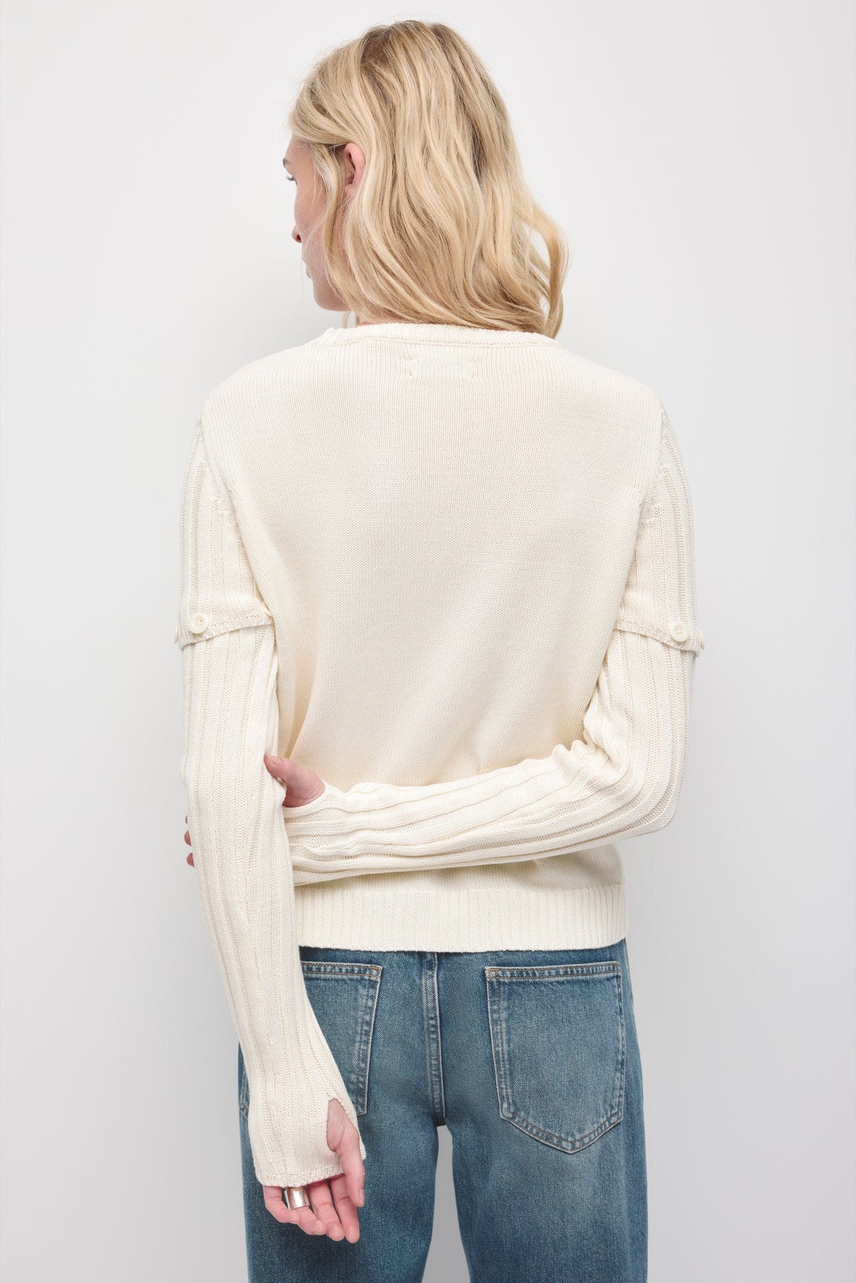 Women's Modular Button Sweater in Marshmallow
