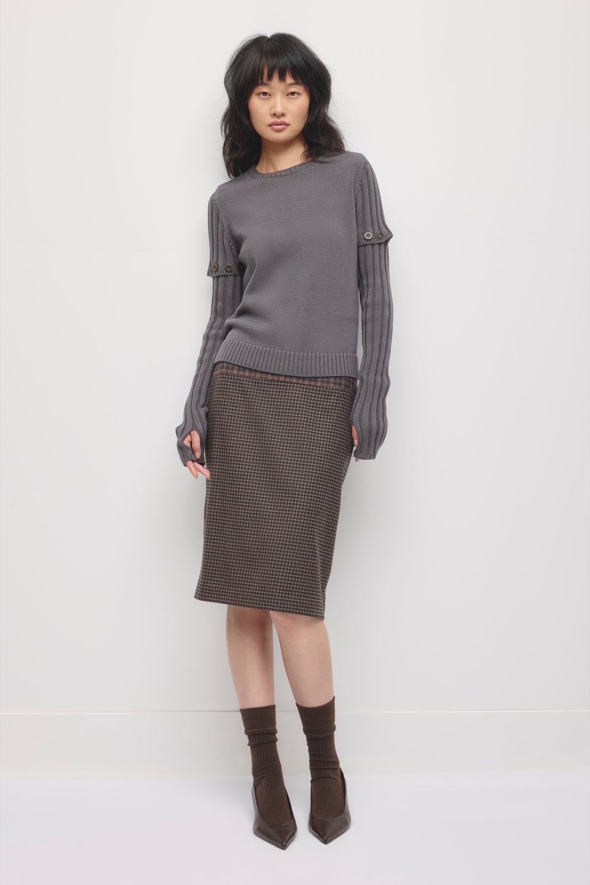 Women's Modular Button Sweater in Thunderstorm