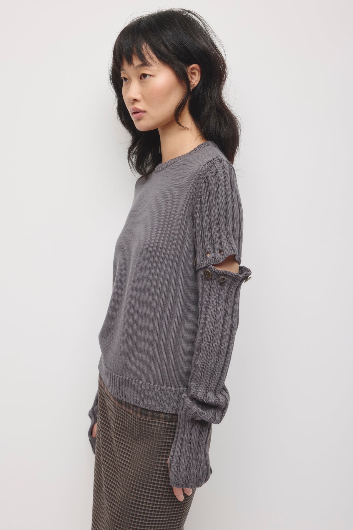 Women's Modular Button Sweater in Thunderstorm