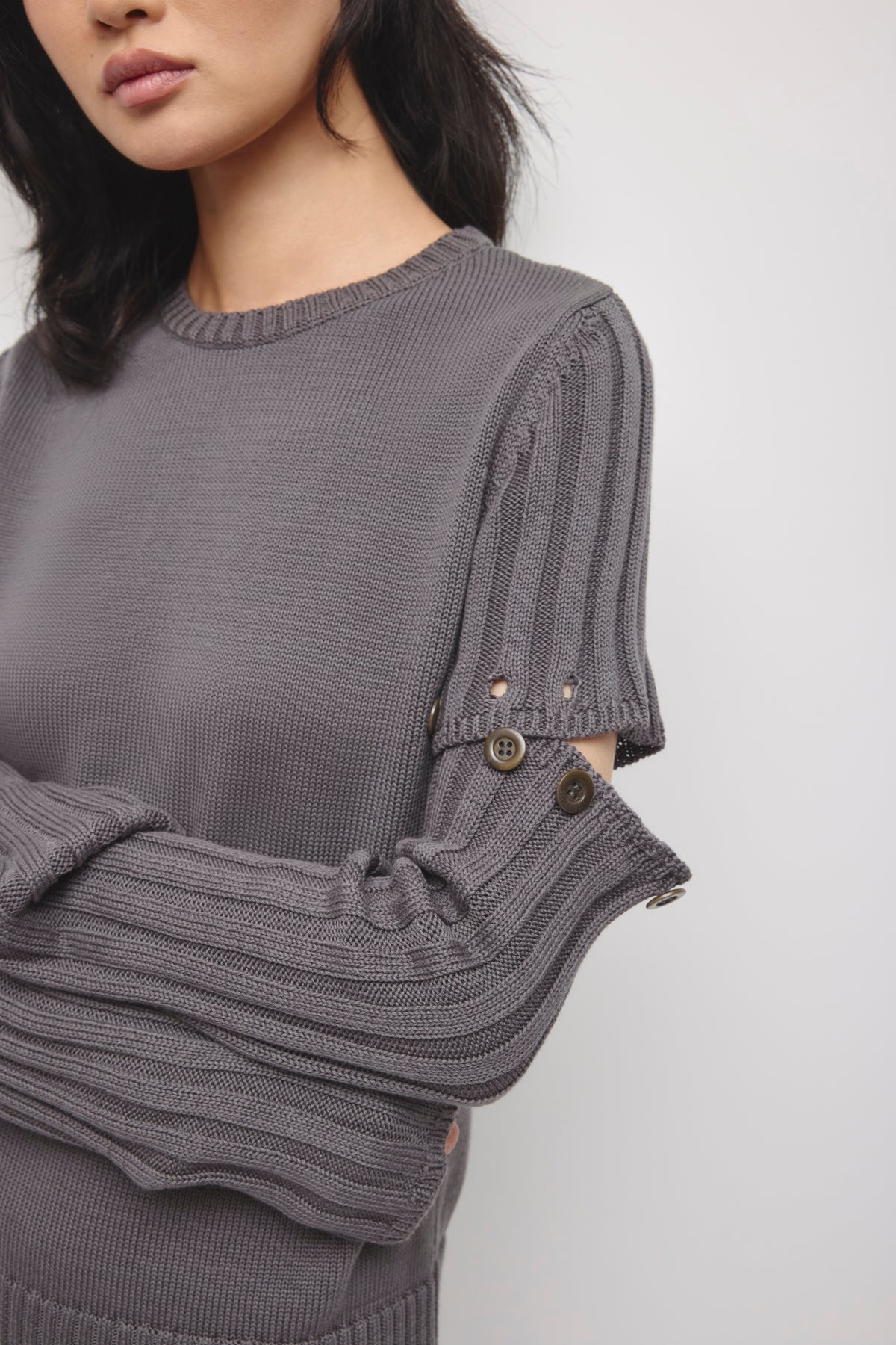 Women's Modular Button Sweater in Thunderstorm