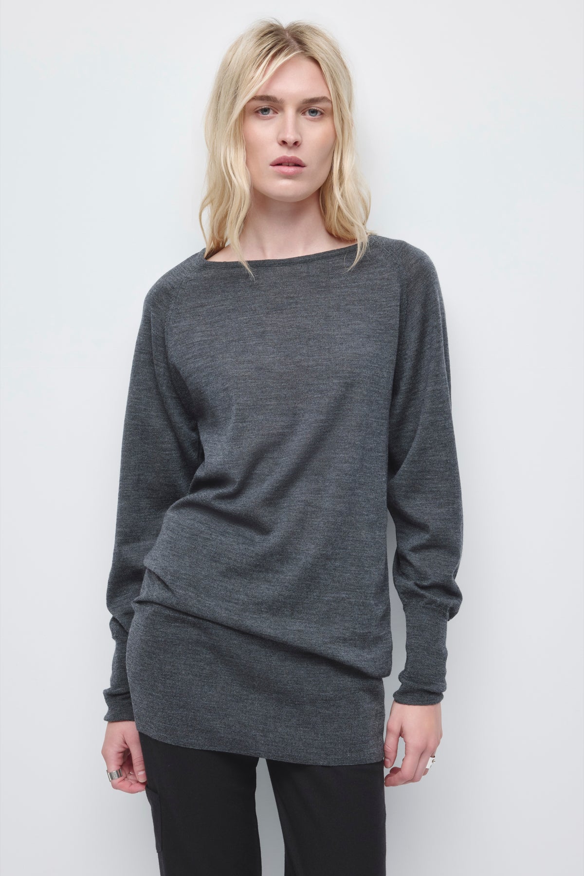 Chandail Mona Merino à manches dolman pour femme en charcoal Melange