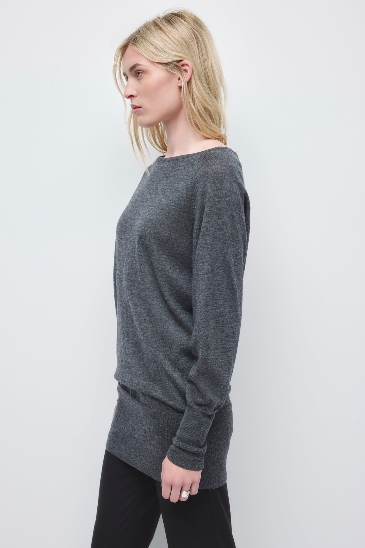 Chandail Mona Merino à manches dolman pour femme en charcoal Melange