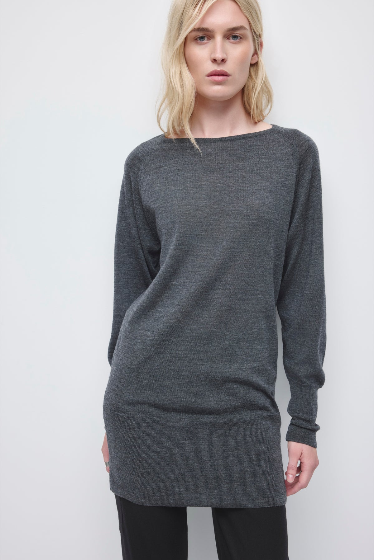Chandail Mona Merino à manches dolman pour femme en charcoal Melange