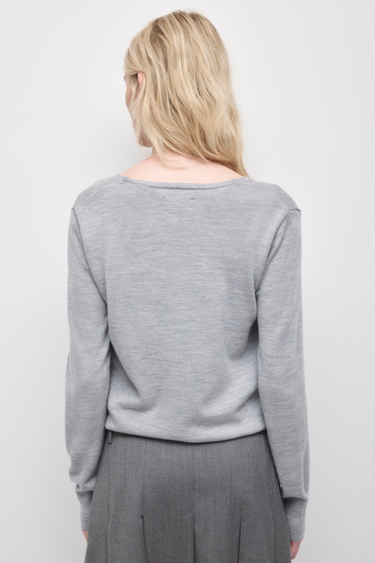 Women's Mona Merino Wrap Sweater in Light Grey Melange