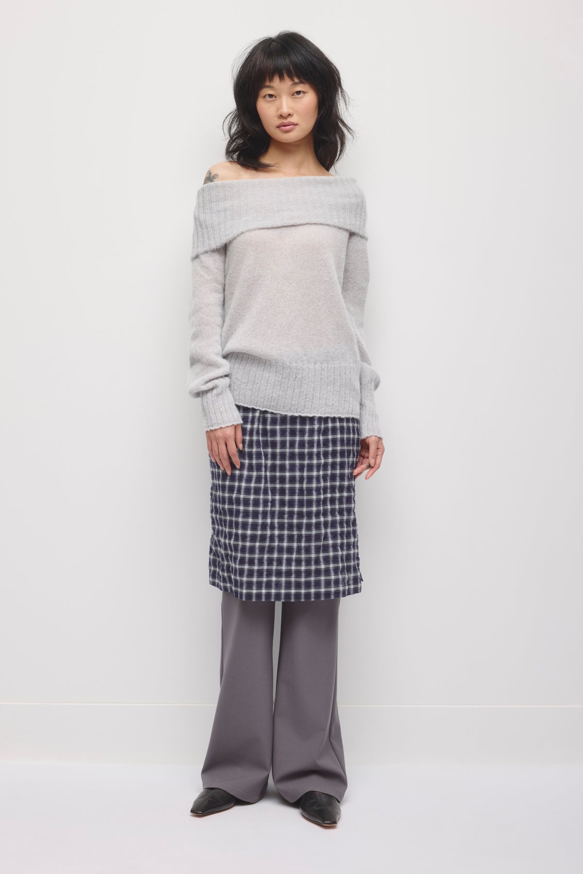 Chandail col cowl convertible Noor pour femme en brume