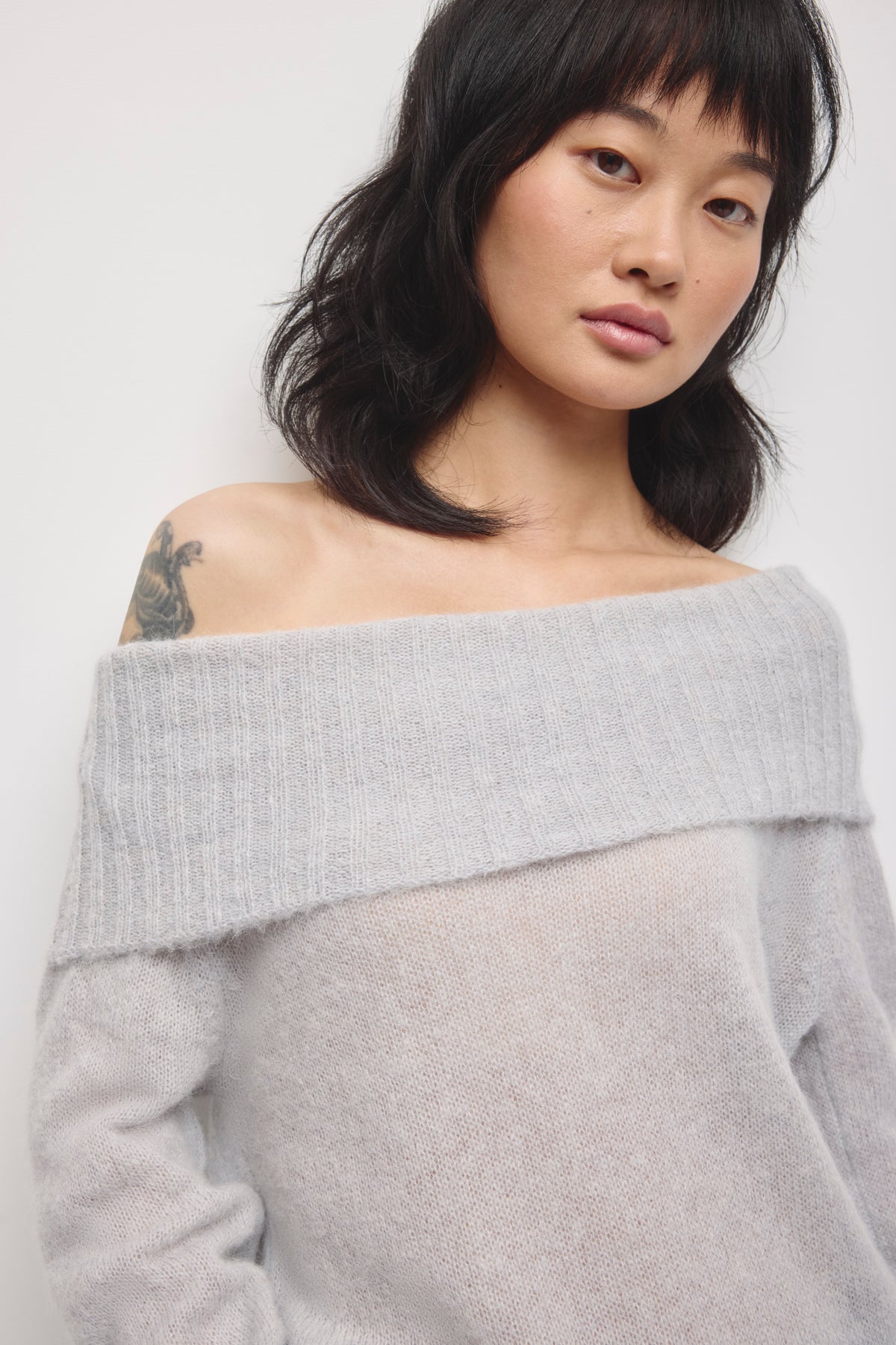 Chandail col cowl convertible Noor pour femme en brume