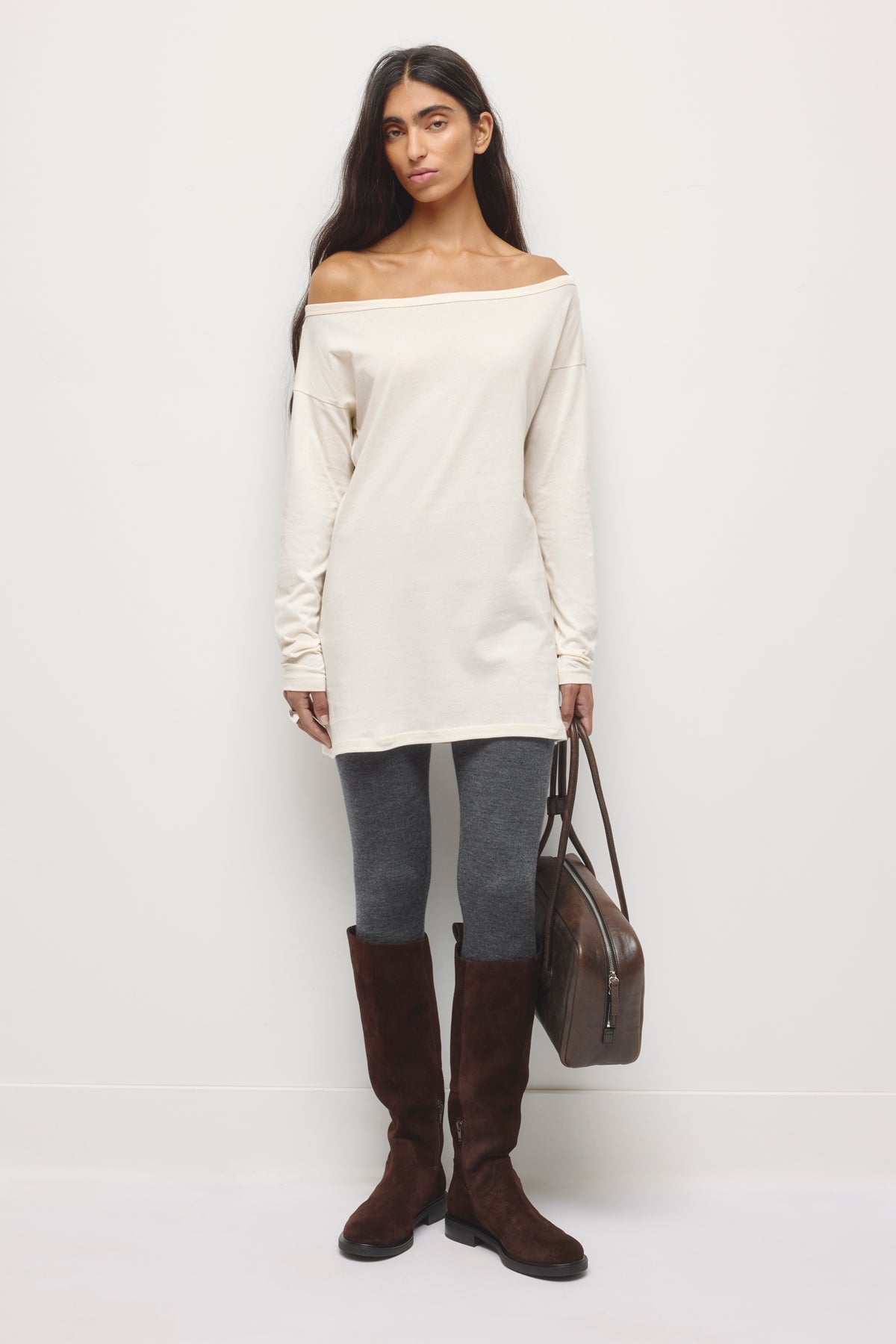 Women's Off Shoulder Longsleeve Tunic in Birch