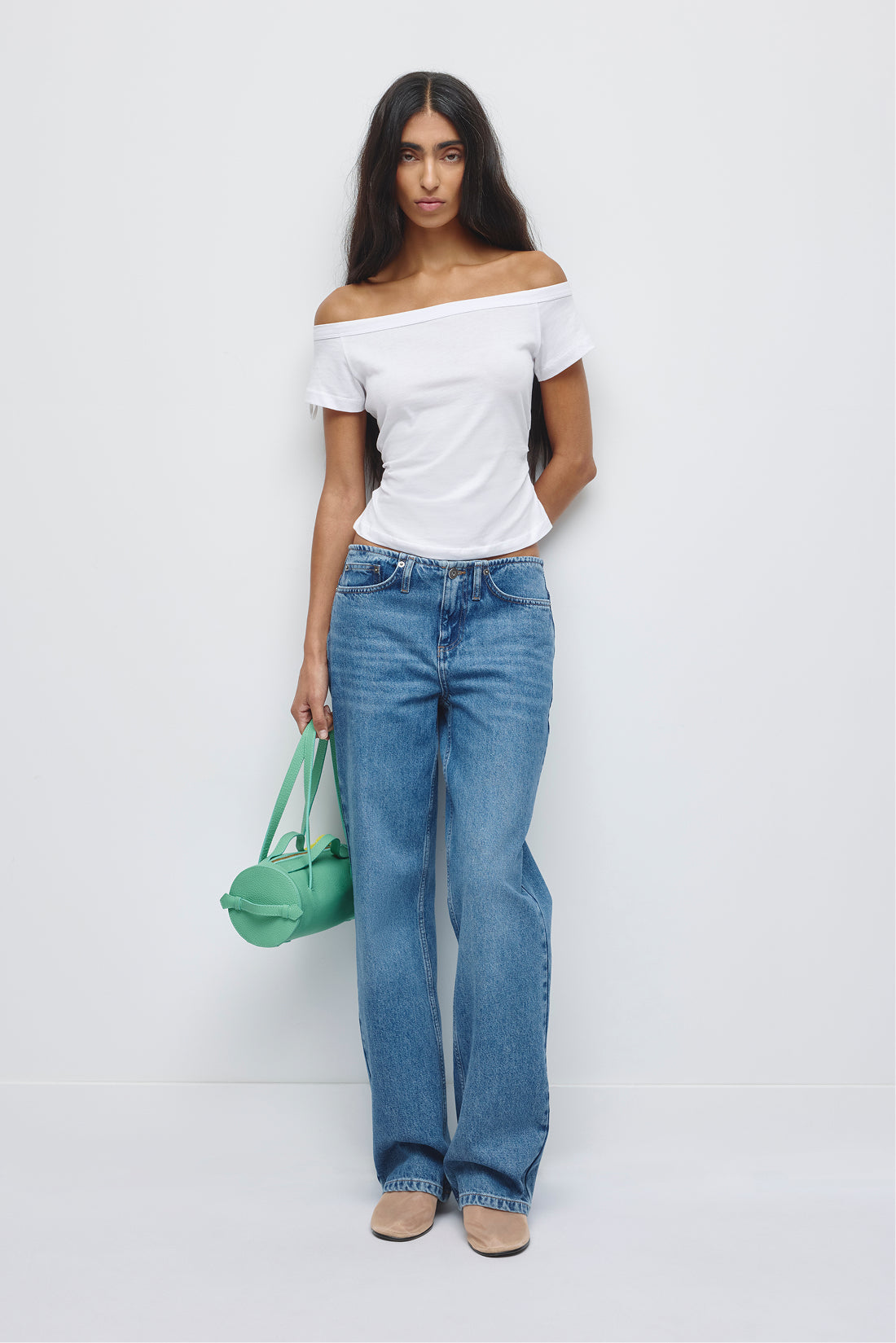 Women's Off Shoulder Ruched Tee in White