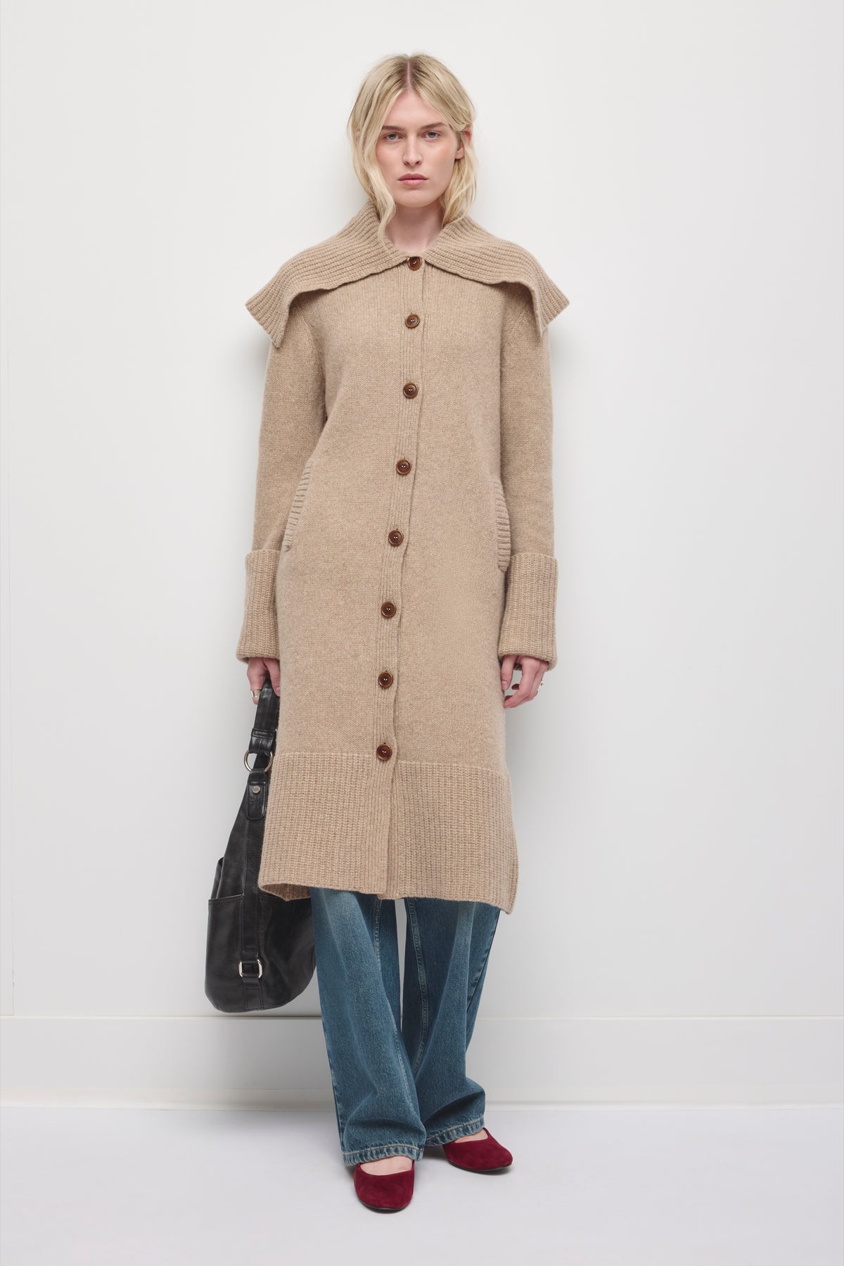 Women's Rina Wool Coatigan in Light Taupe Melange