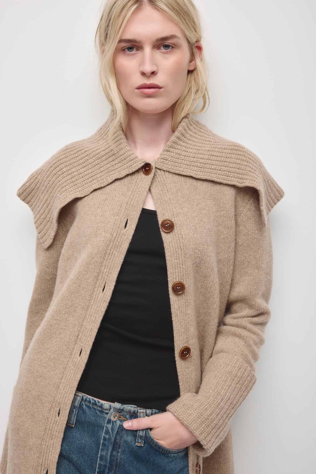 Women's Rina Wool Coatigan in Light Taupe Melange