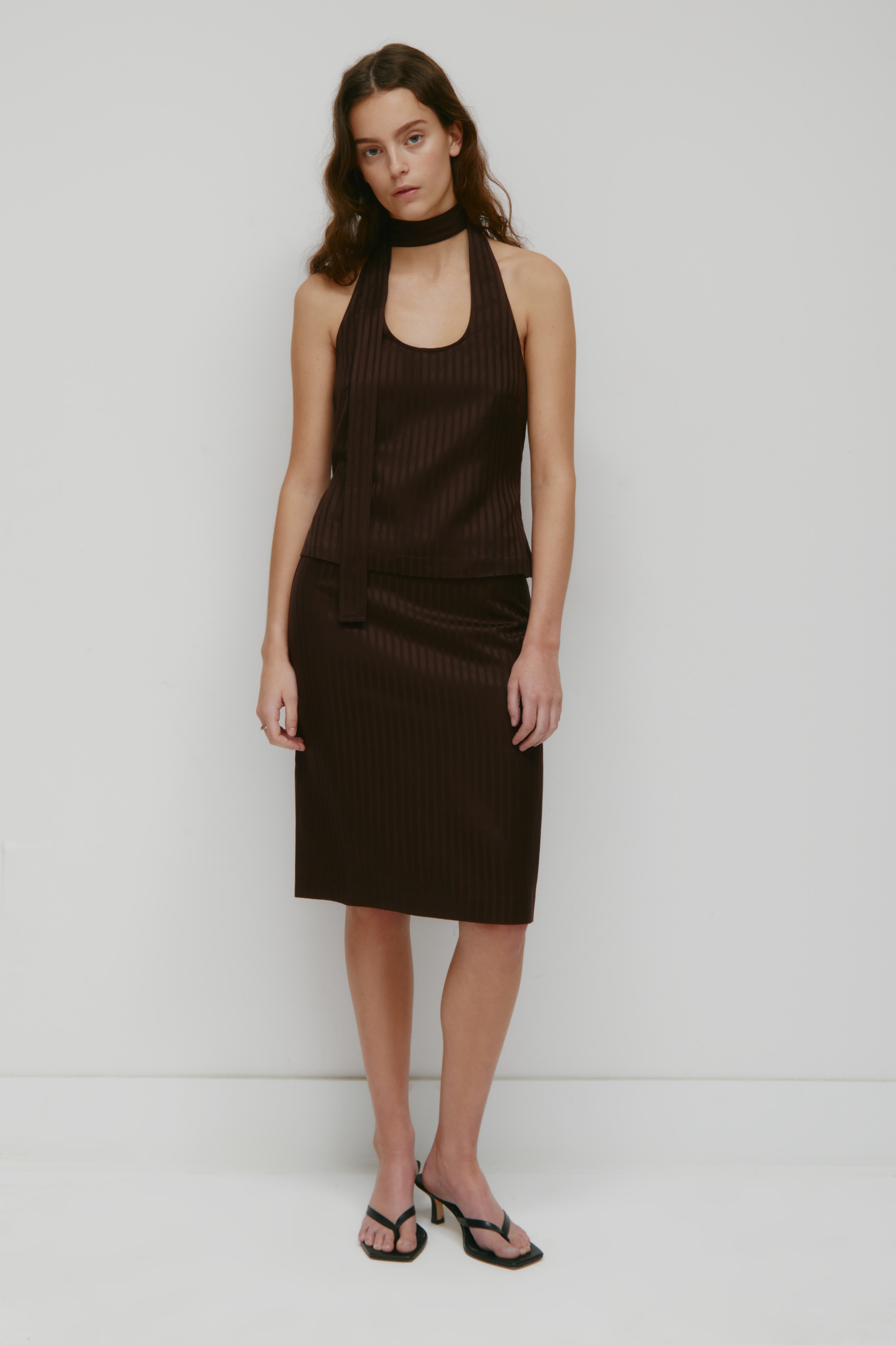 Jupe midi Sahra pour femme en espresso