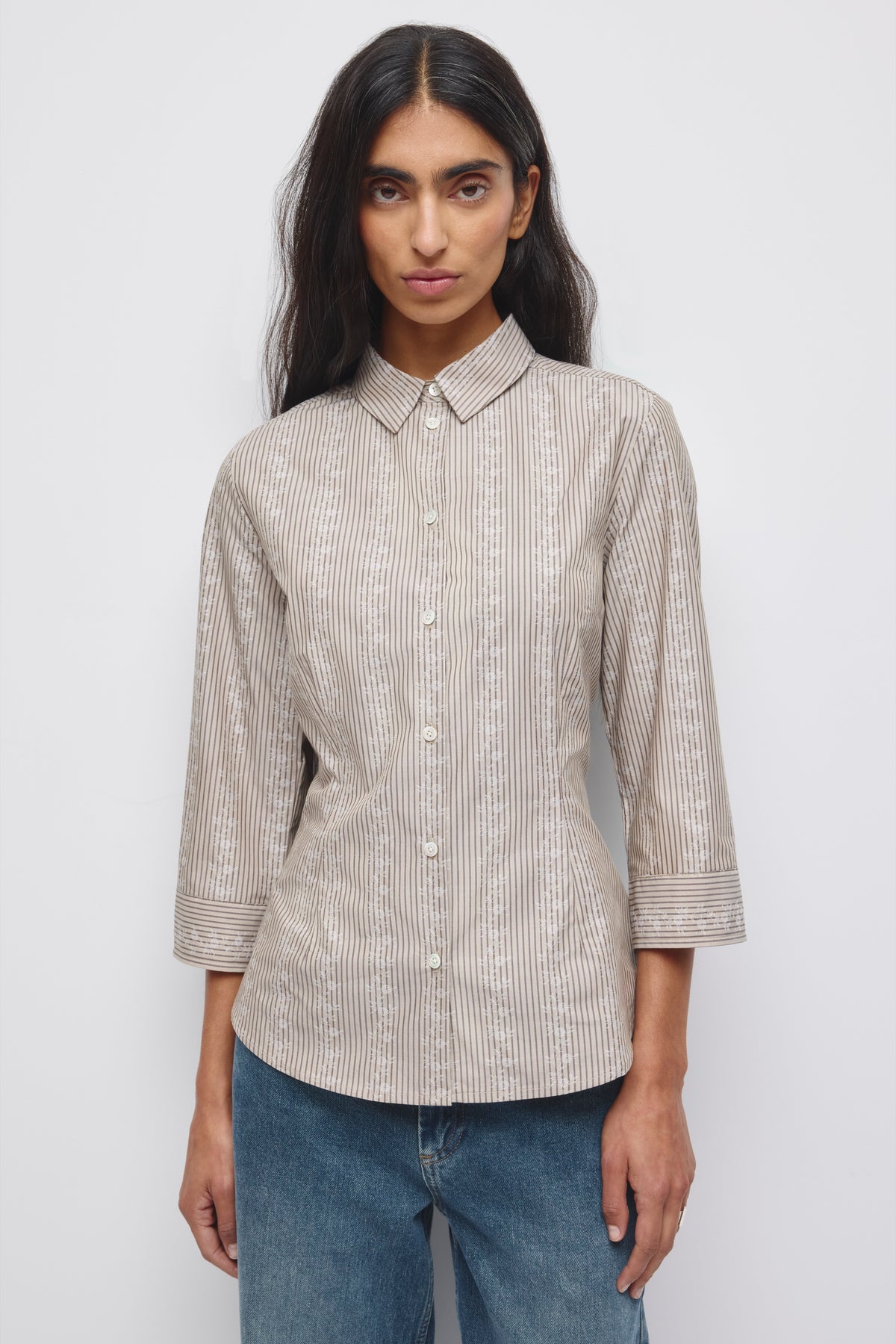 Women's Sanaa Shirt in Taupe Stripe
