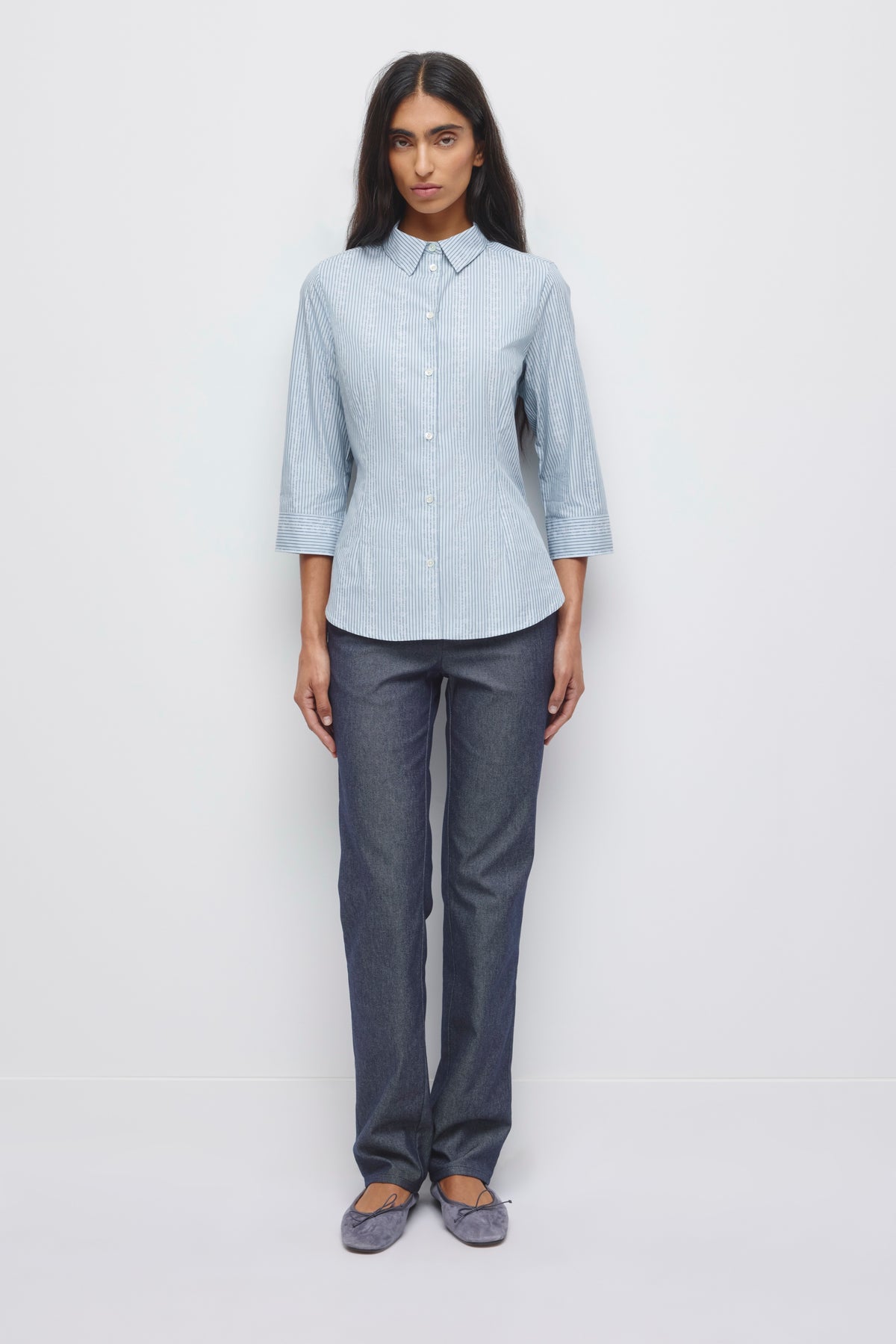 Chemise ajustée pour femme en rayures ciel d'hiver