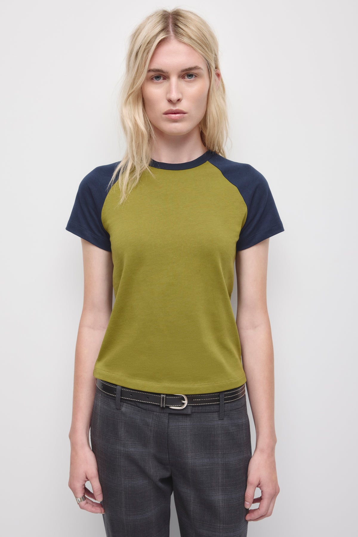 Women's Shrunken Varsity Tee in Cardamom/Deep Ocean