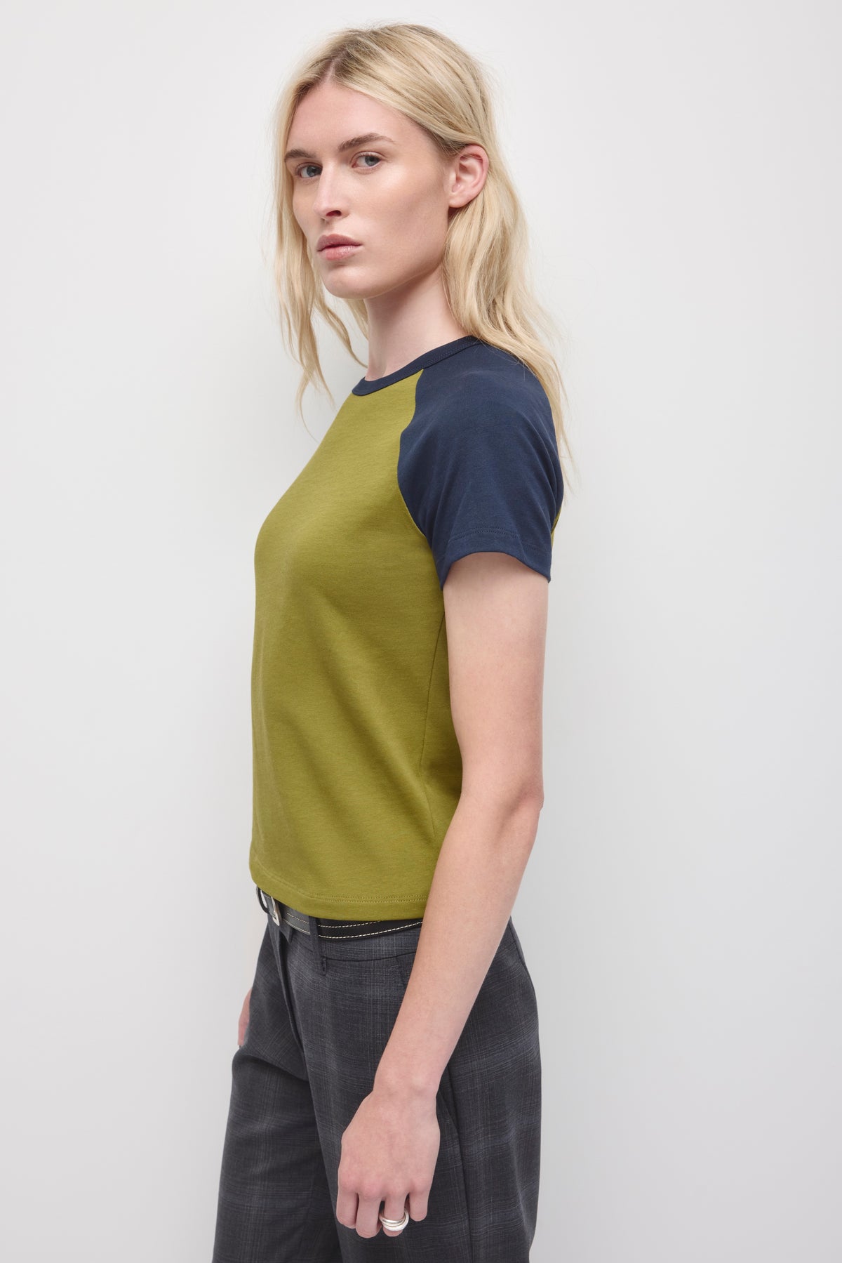Women's Shrunken Varsity Tee in Cardamom/Deep Ocean
