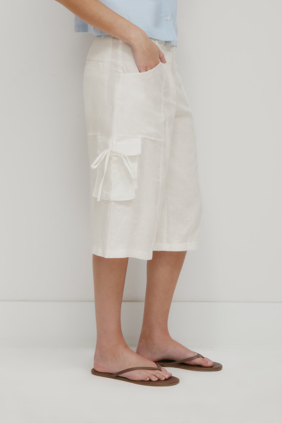 Short à nouer en lin Sila pour femme en guimauve