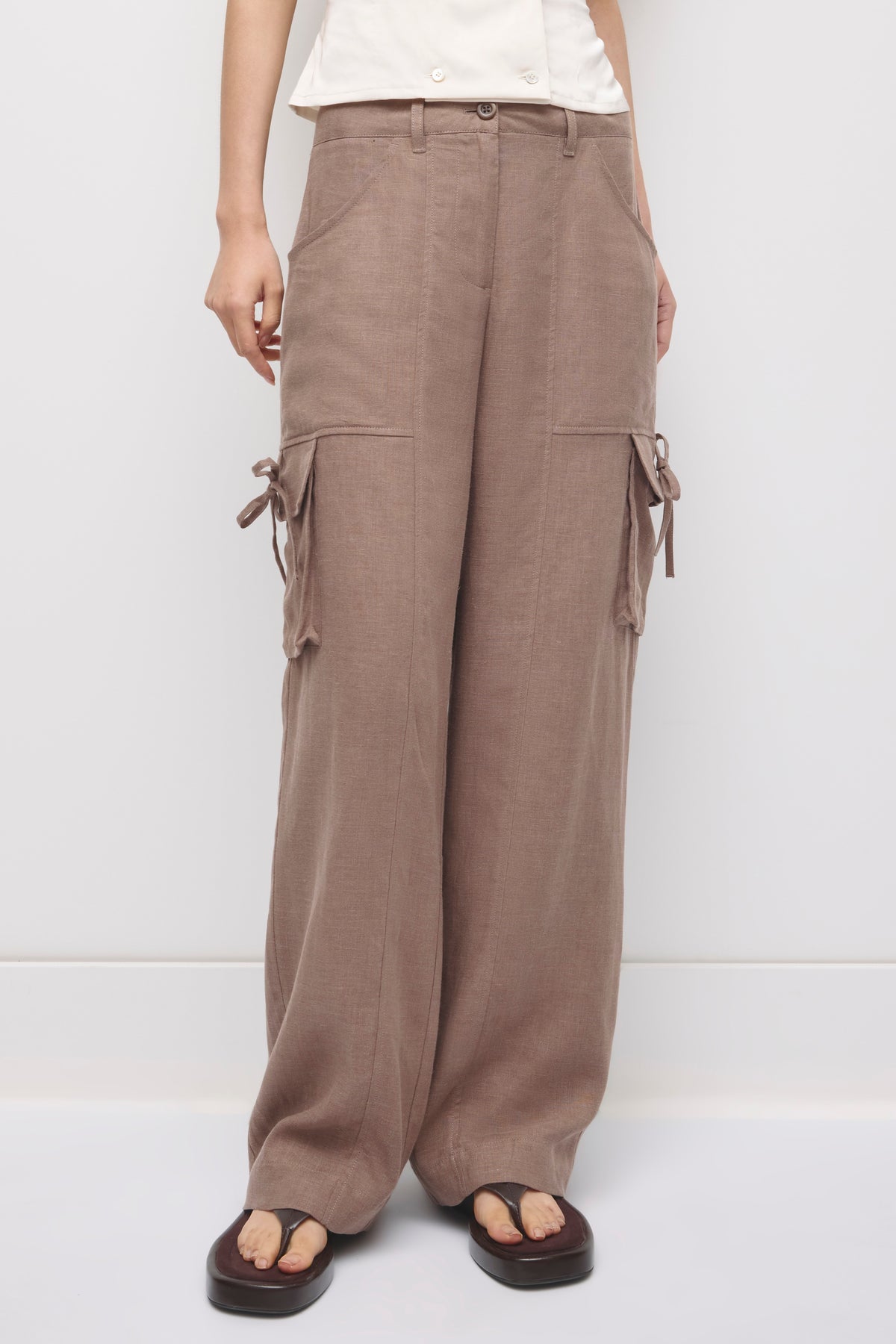 Pantalon à nouer en lin Sila pour femme en écorce