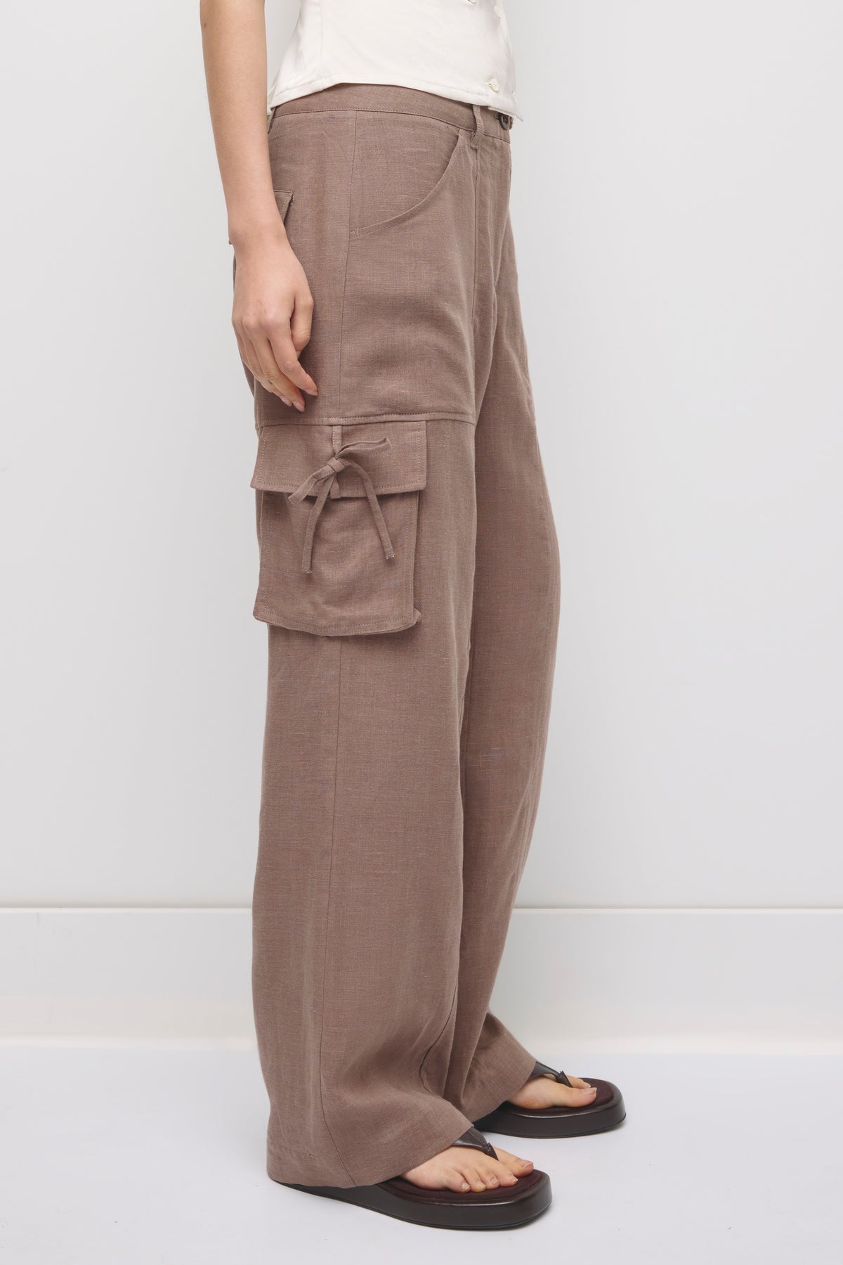 Pantalon à nouer en lin Sila pour femme en écorce