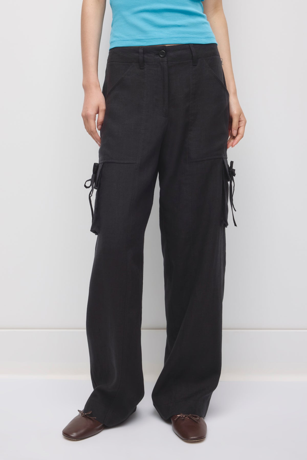 Women's Sila Linen Tie Pant in Black