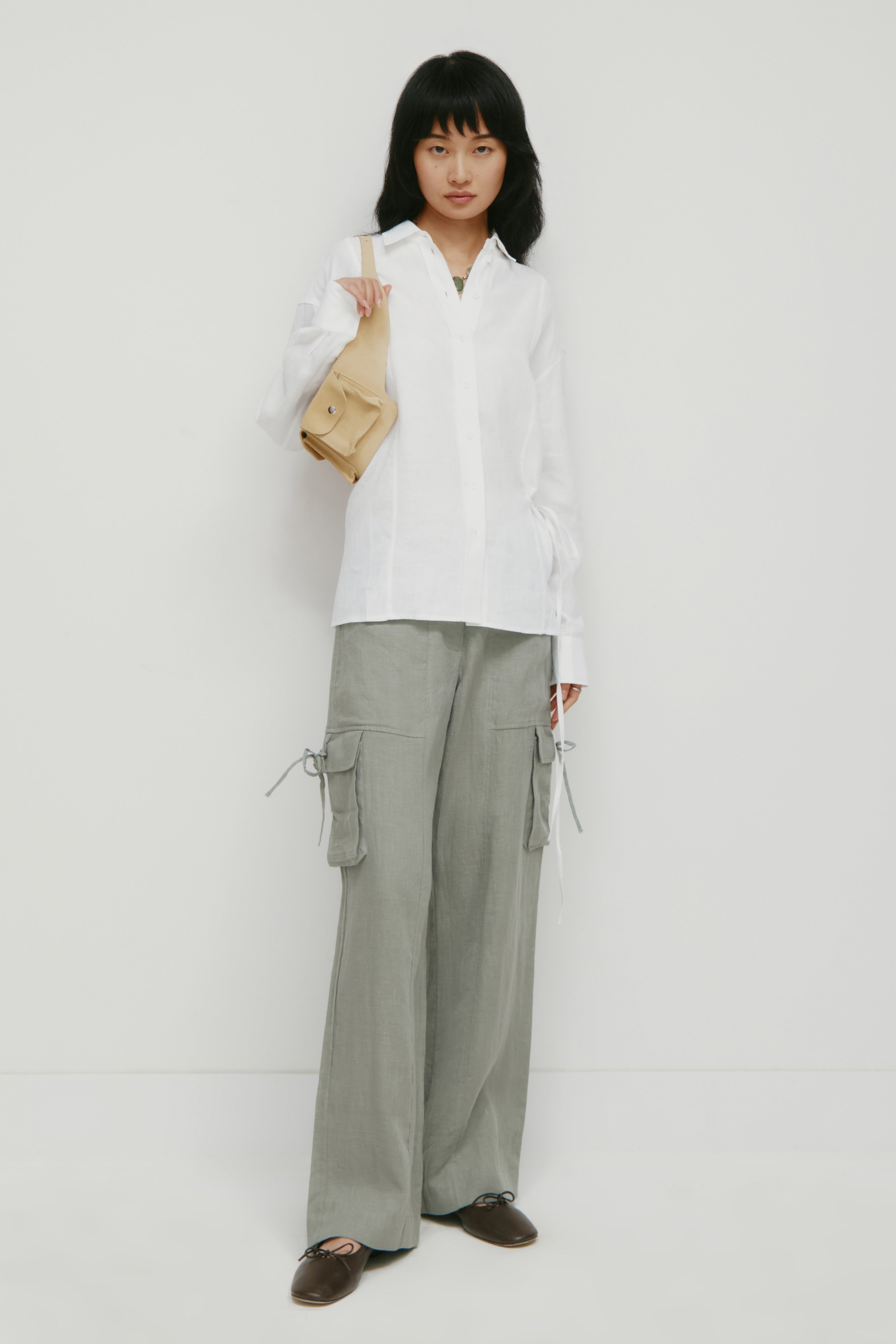 Pantalon à nouer en lin Sila pour femme en ombre