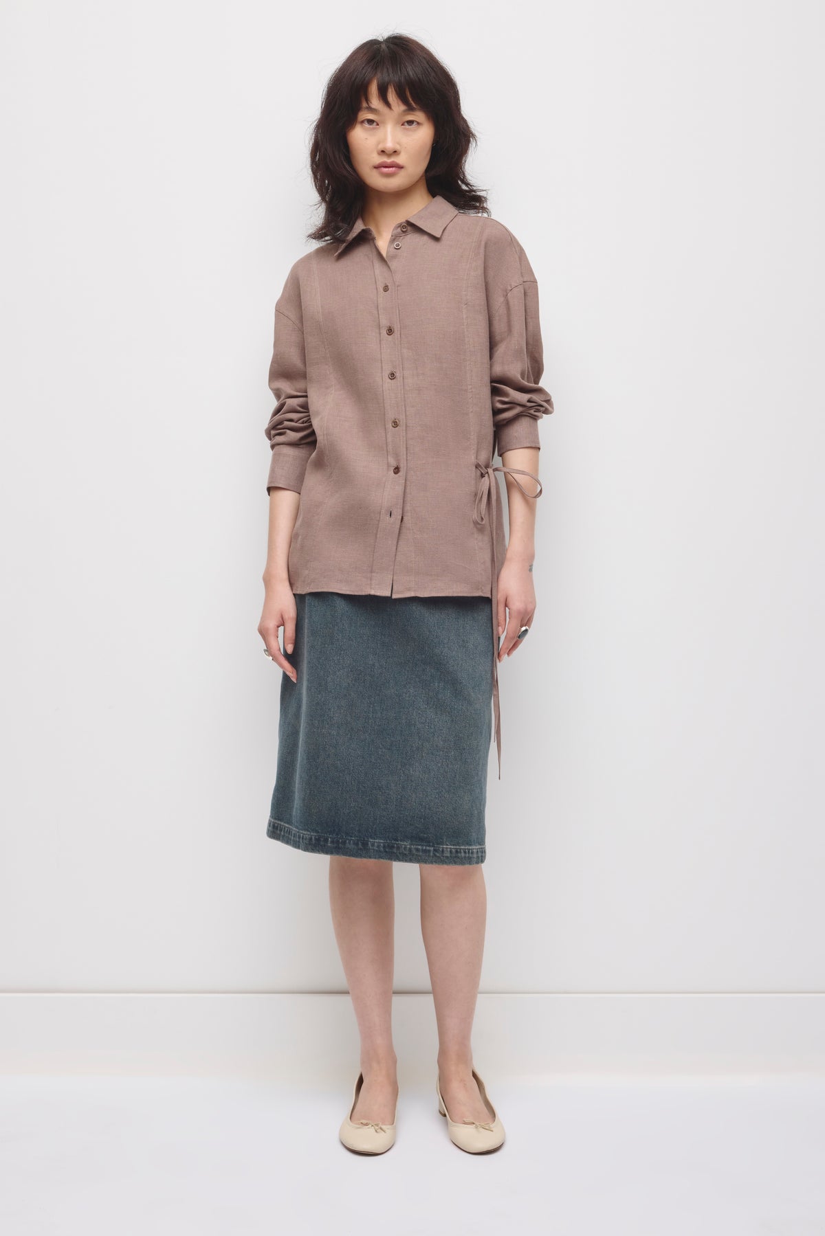 Chemise à nouer en lin Sila pour femme en écorce