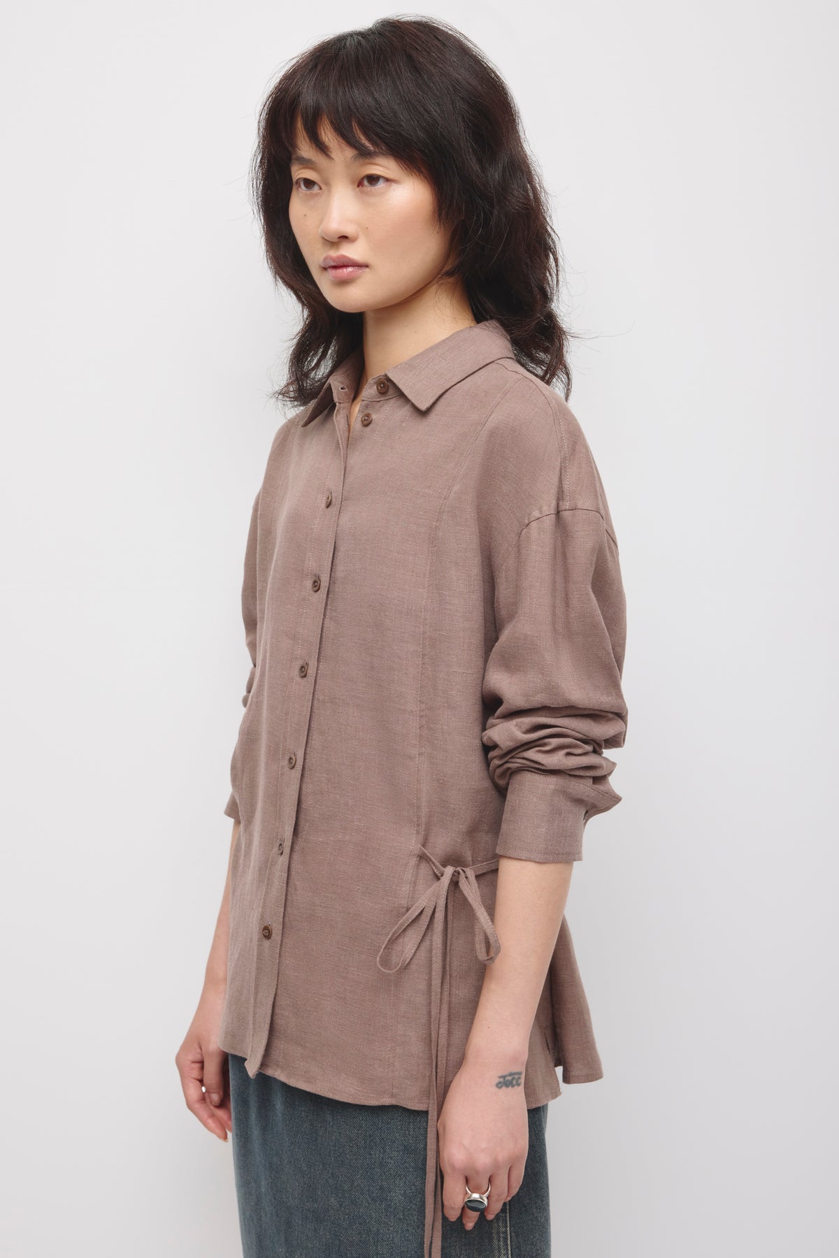 Chemise à nouer en lin Sila pour femme en écorce
