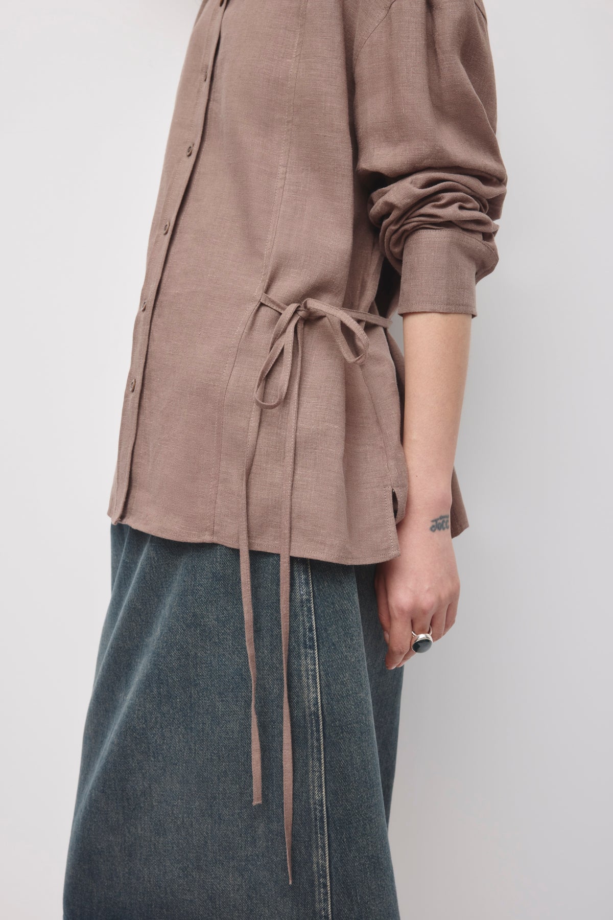 Chemise à nouer en lin Sila pour femme en écorce