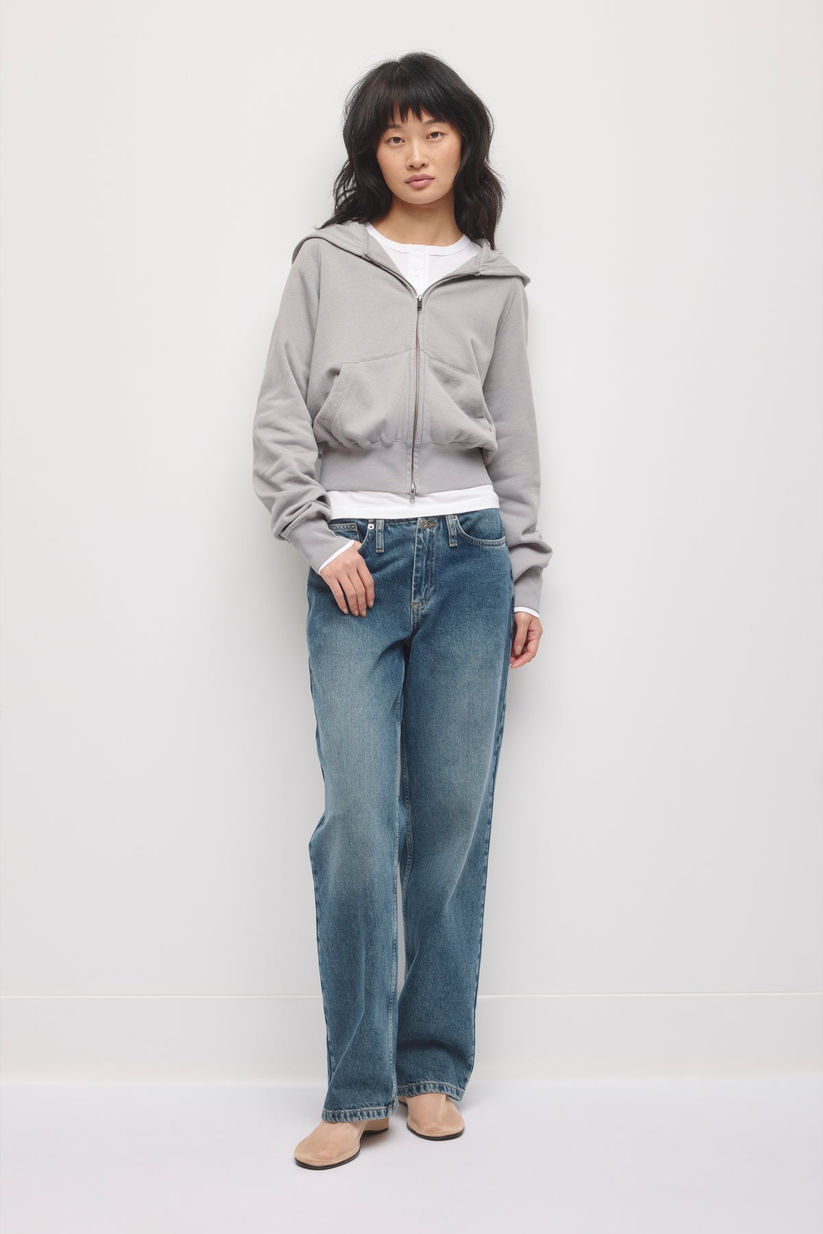 Chandail à capuchon zippé Snug pour femme en gypsum