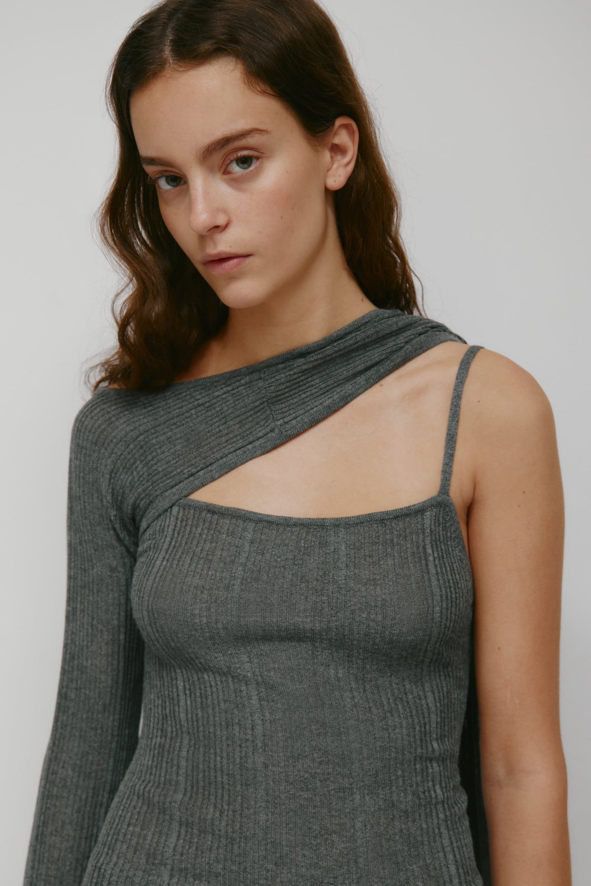 Pull-over côtelé 2 en 1 Solis pour femme en mélange anthracite