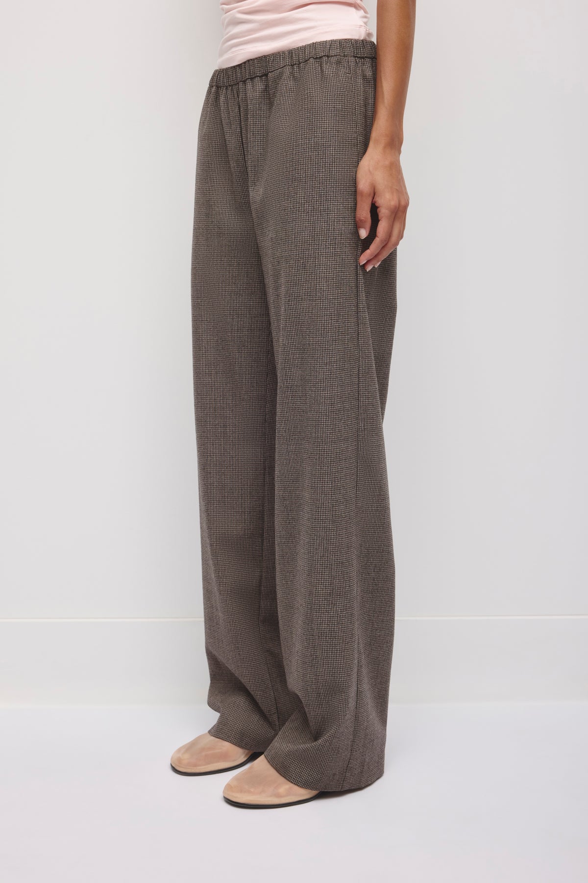 Women's Wool Pull on Pant in Taupe Check