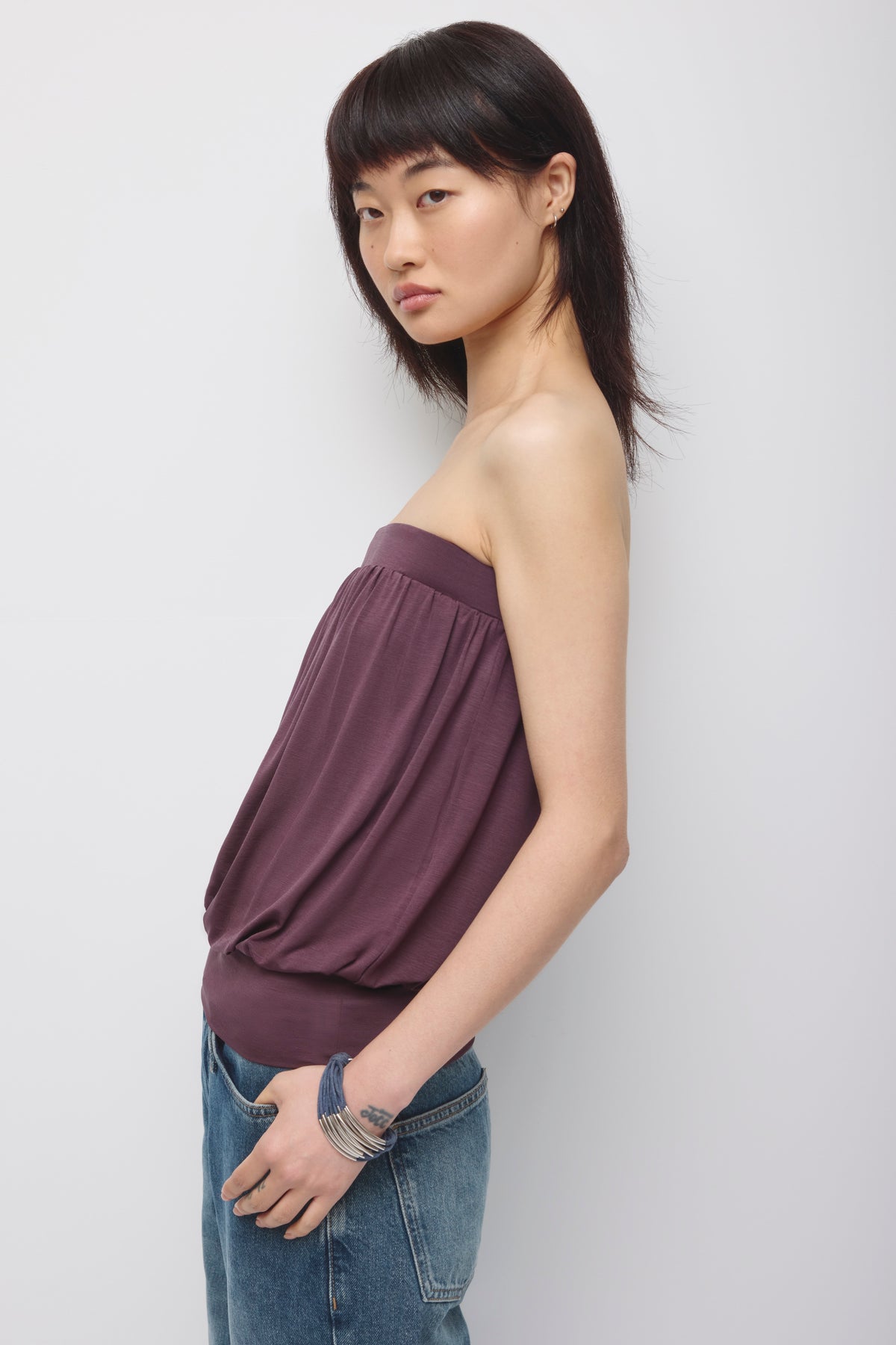 Women's Yazi Balloon Top in Chocolate Plum