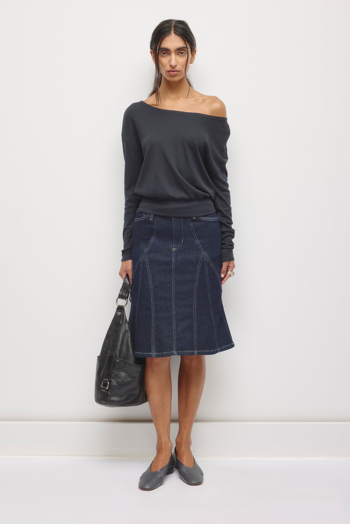 T-shirt à manches longues Zahra Slouch pour femme en noir