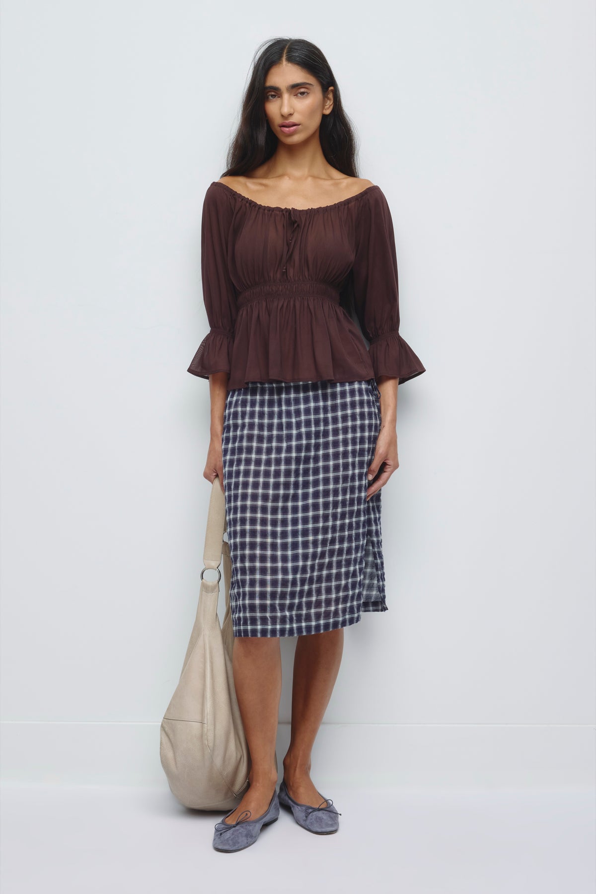 Women's Zaina Ruched Blouse in Chocolate Plum