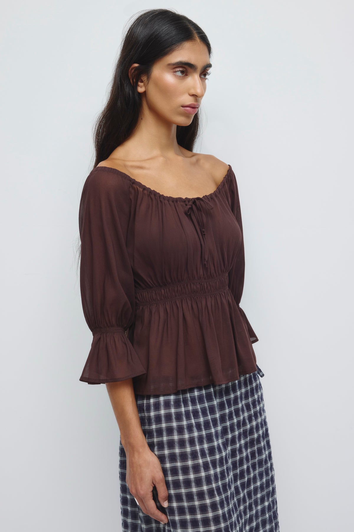 Women's Zaina Ruched Blouse in Chocolate Plum