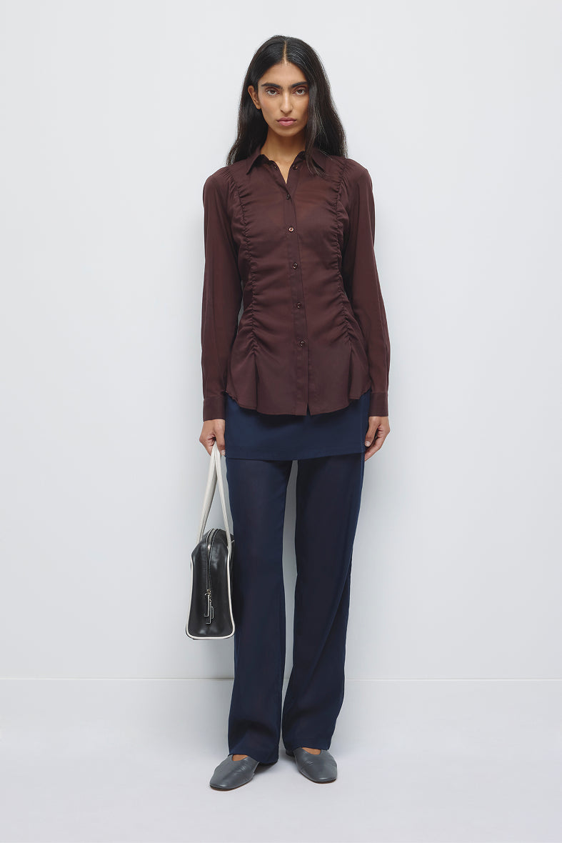 Women's Zaina Ruched Shirt in Chocolate Plum