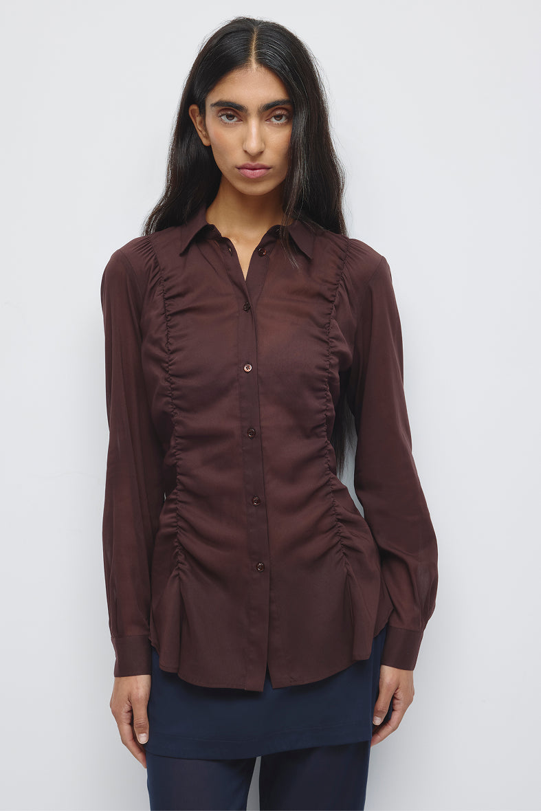 Chemise Zaina Froncée pour femme en prune chocolat