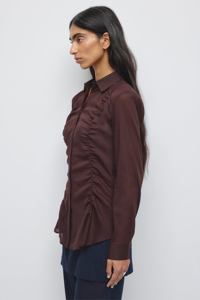Women's Zaina Ruched Shirt in Chocolate Plum