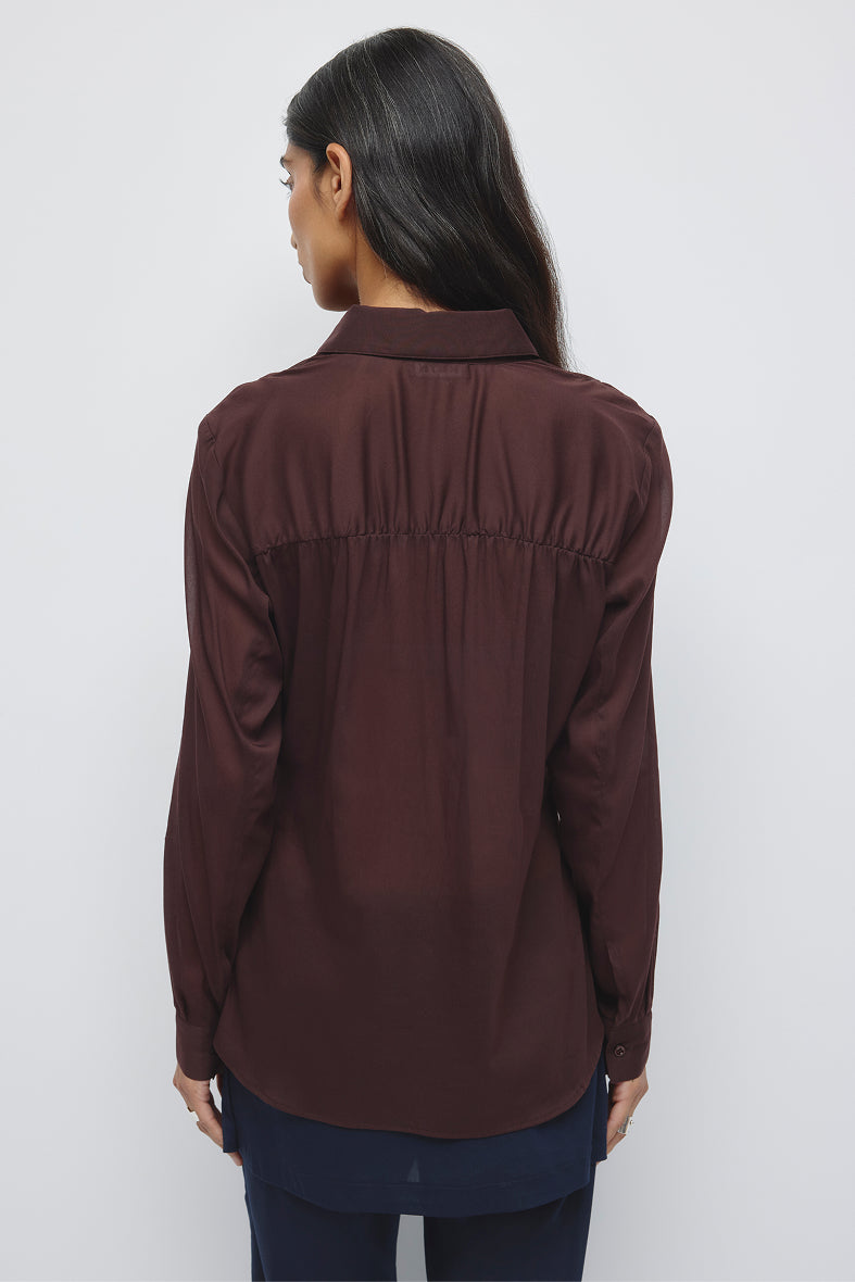 Women's Zaina Ruched Shirt in Chocolate Plum