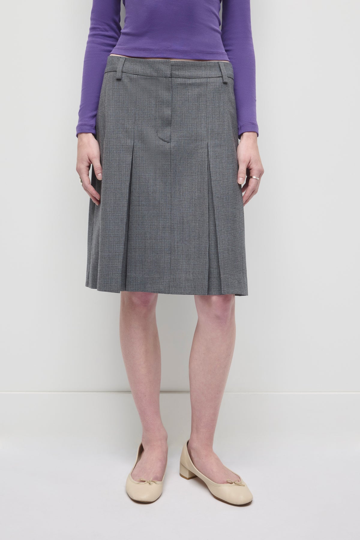 Women's Zaman Pleated Check Skirt in Thunderstorm Check