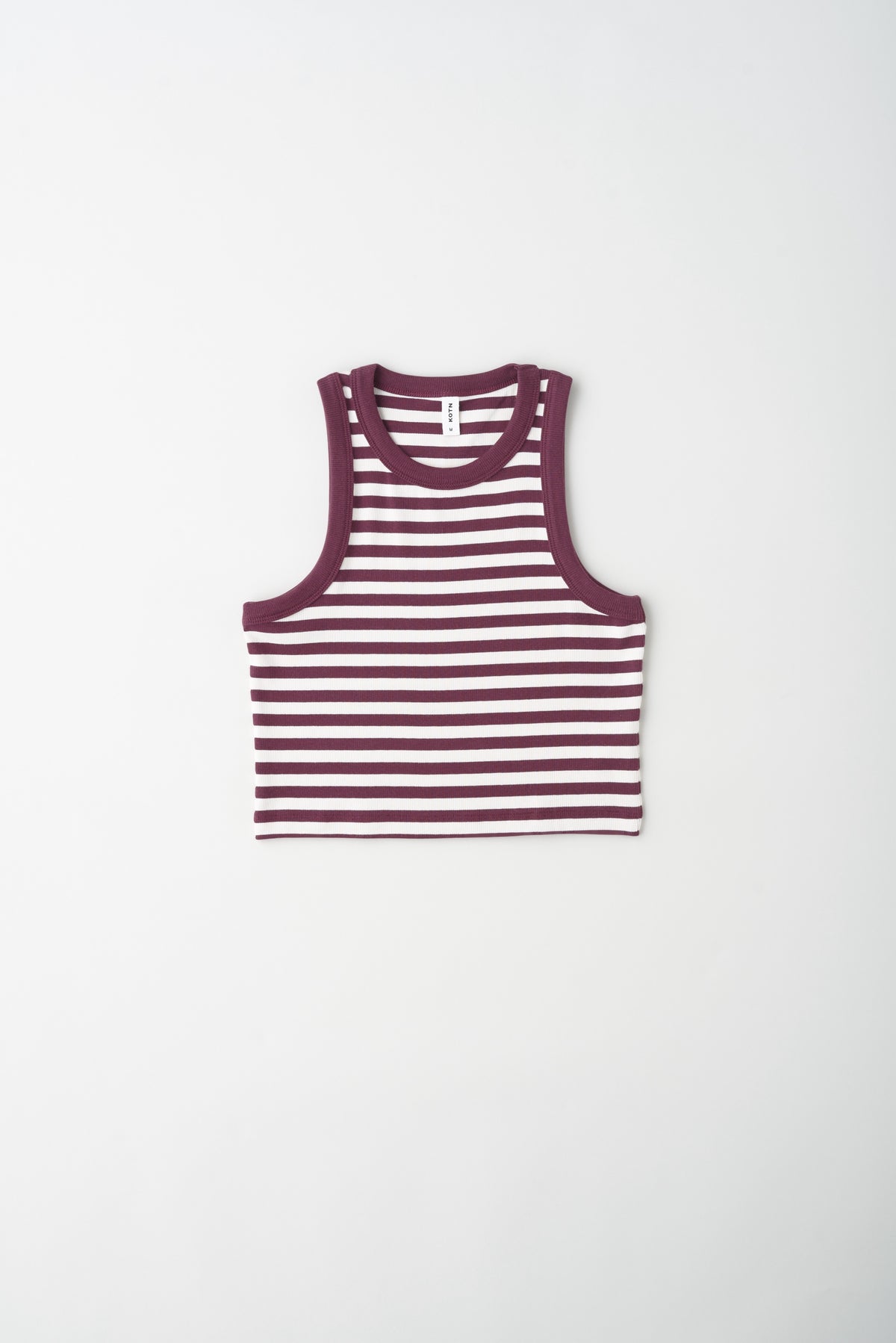 Women's Crop Racer Tank in Plum/Marshmallow Stripe